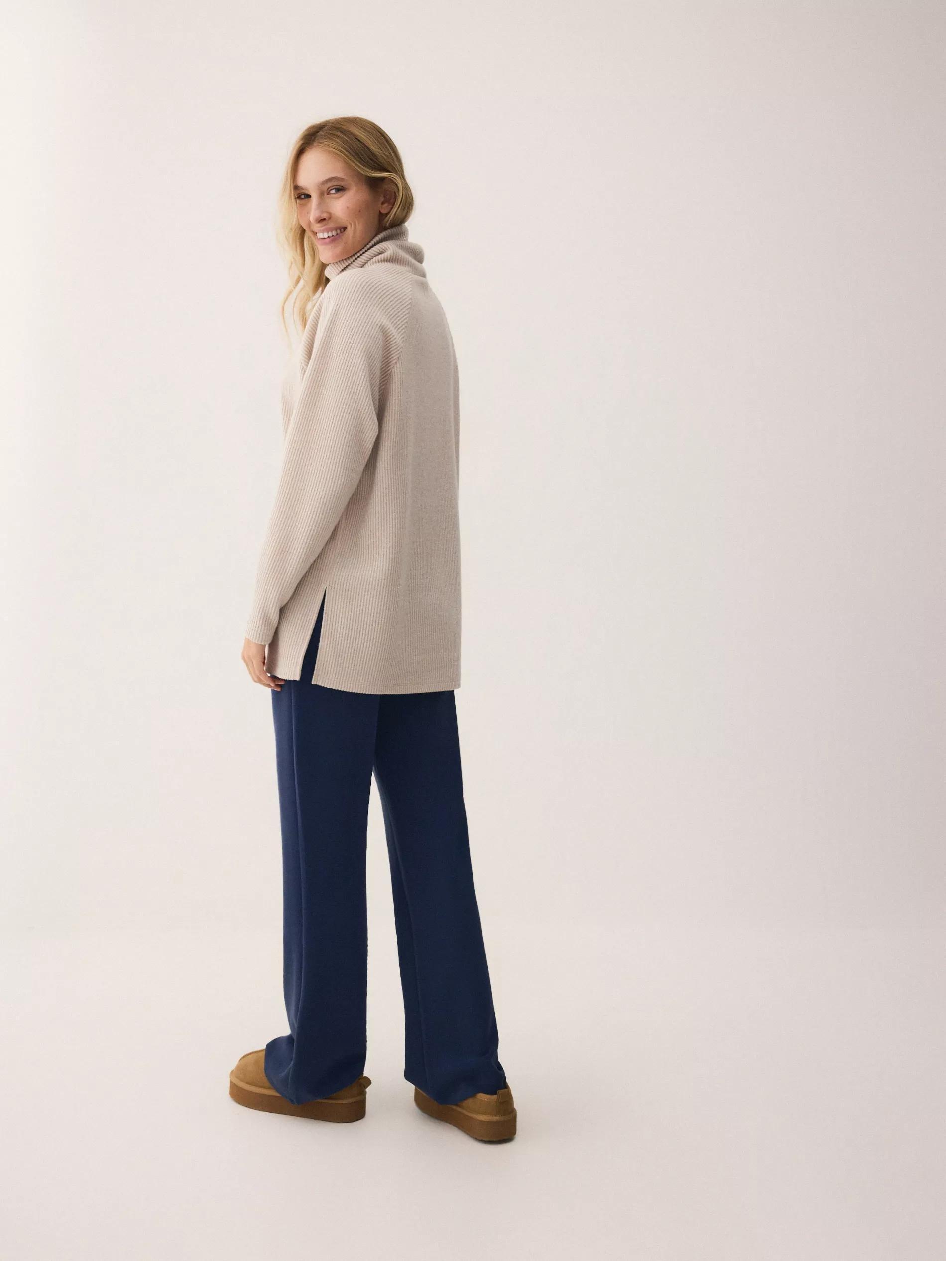 Beige Long Sweatshirt With Turtleneck, Beige, large image number 3