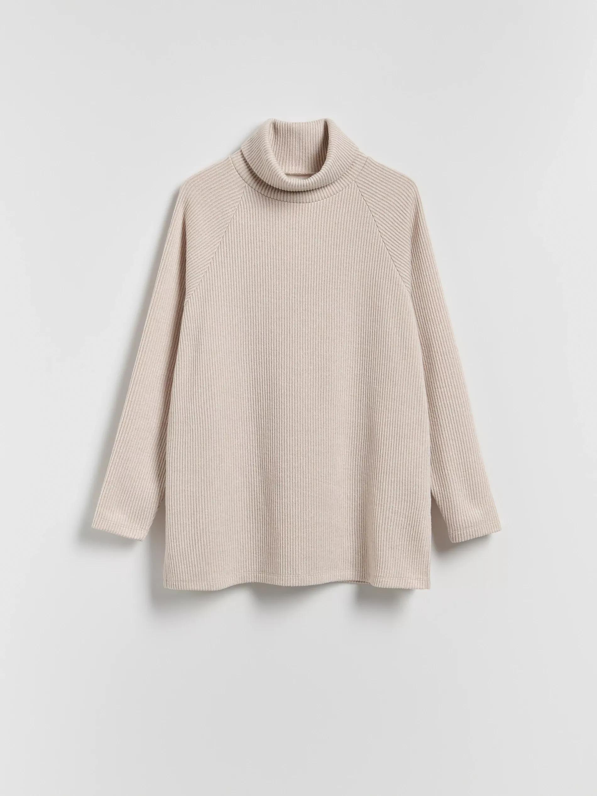 Beige Long Sweatshirt With Turtleneck, Beige, large image number 4