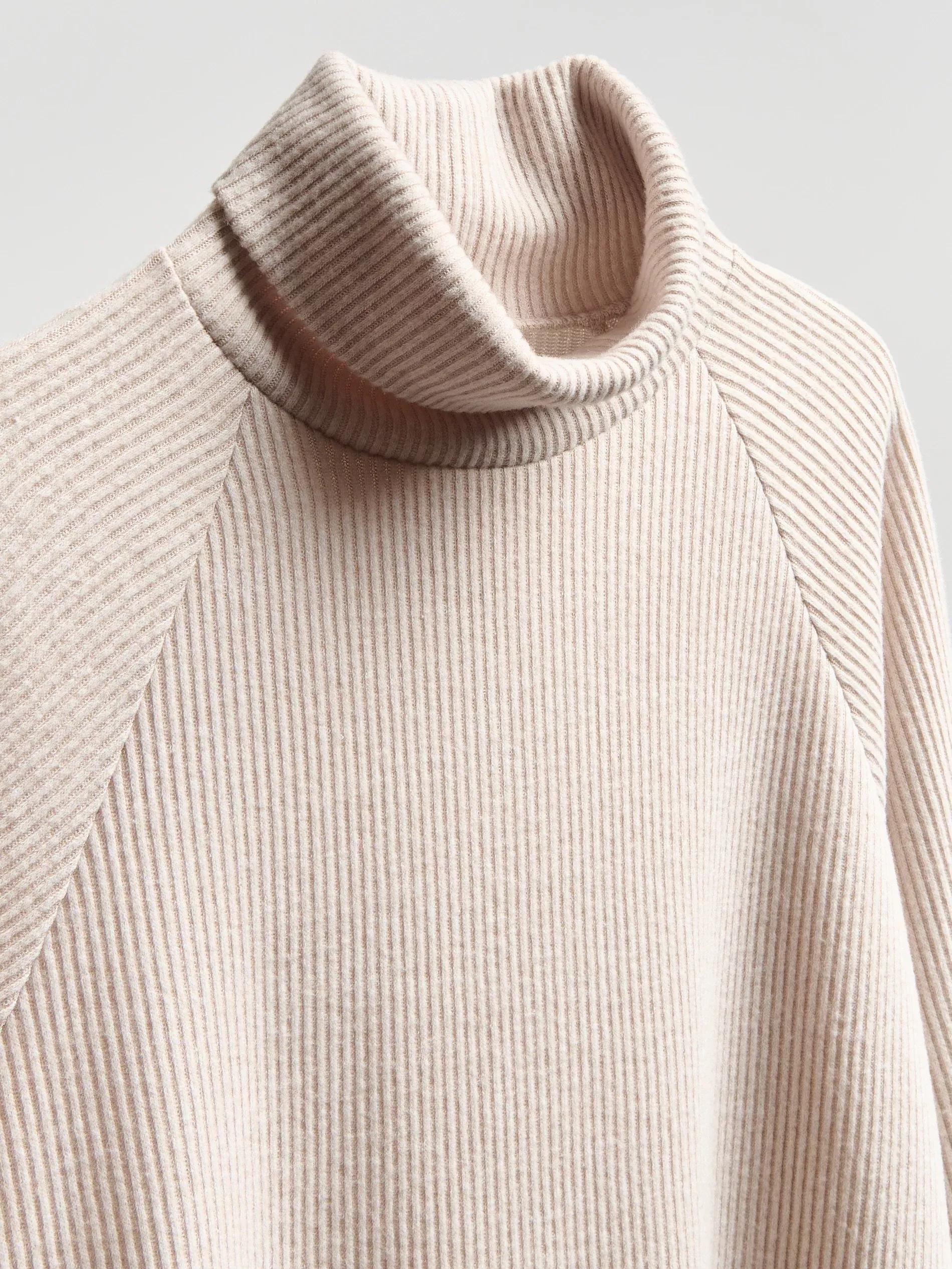 Beige Long Sweatshirt With Turtleneck, Beige, large image number 5