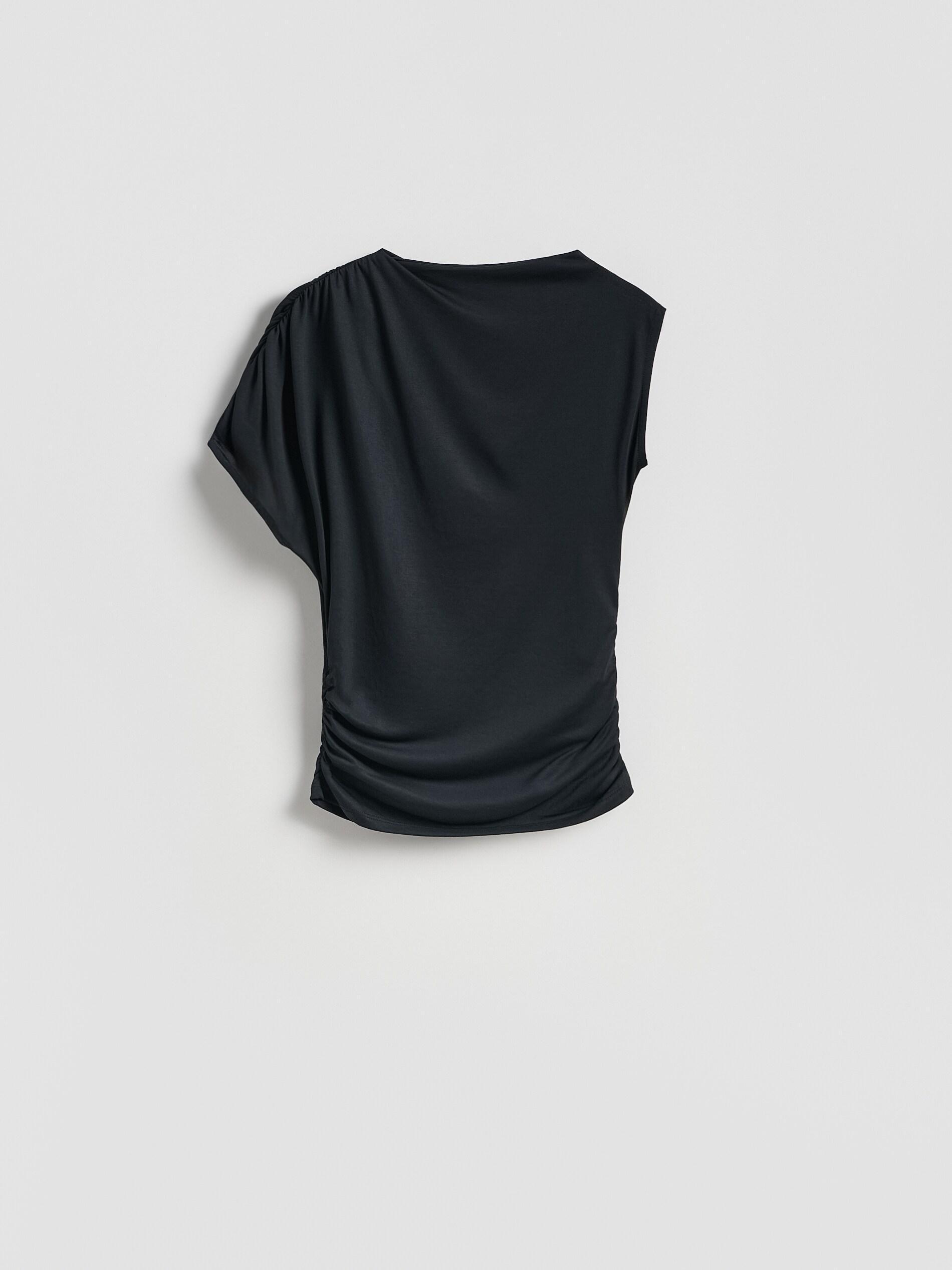 Black Asymmetric Blouse, Black, medium