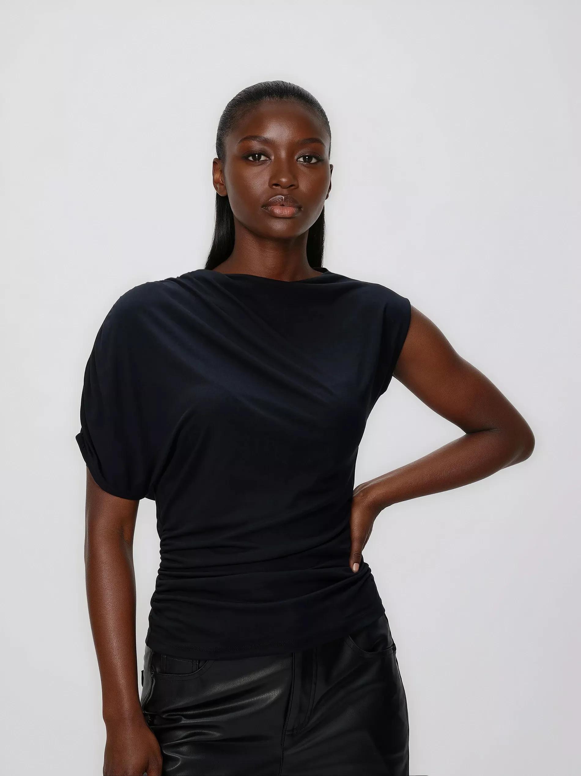 Black Asymmetric Blouse, Black, large image number 0