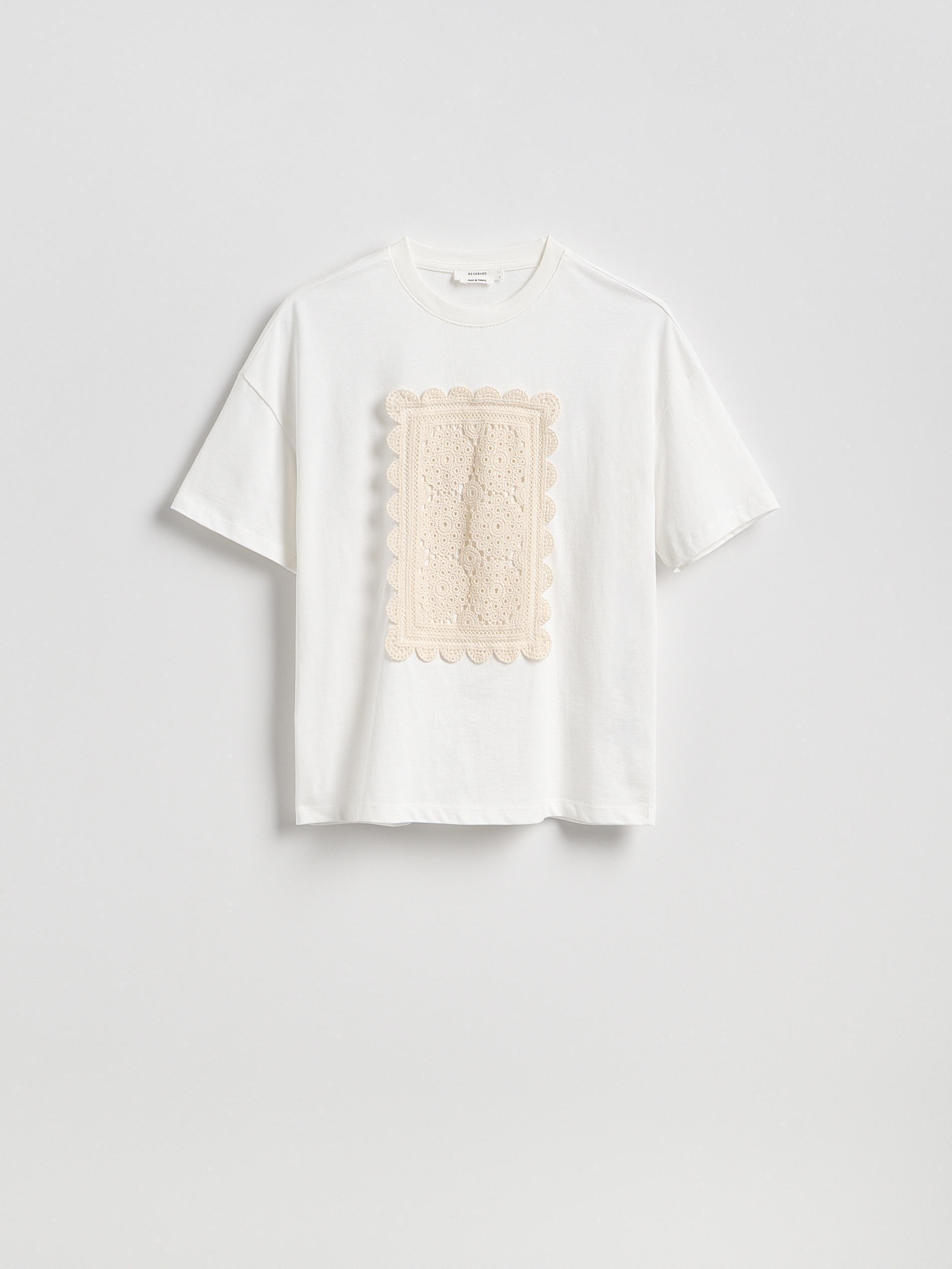 Cream T-Shirt With Embroidered Applique, , large image number 0