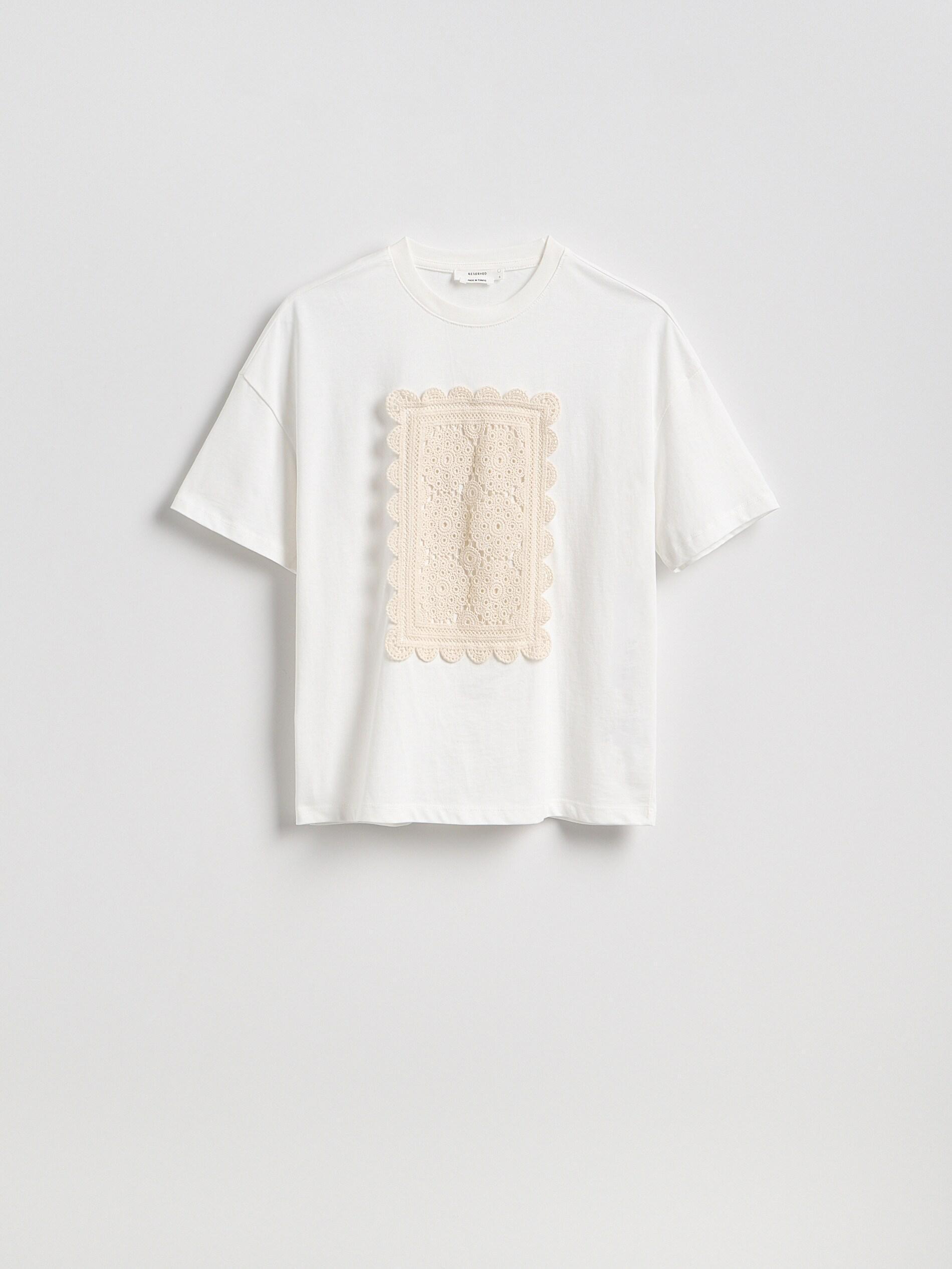 CREAM T-shirt with embroidered appliquأ©, Ivory, large image number 4