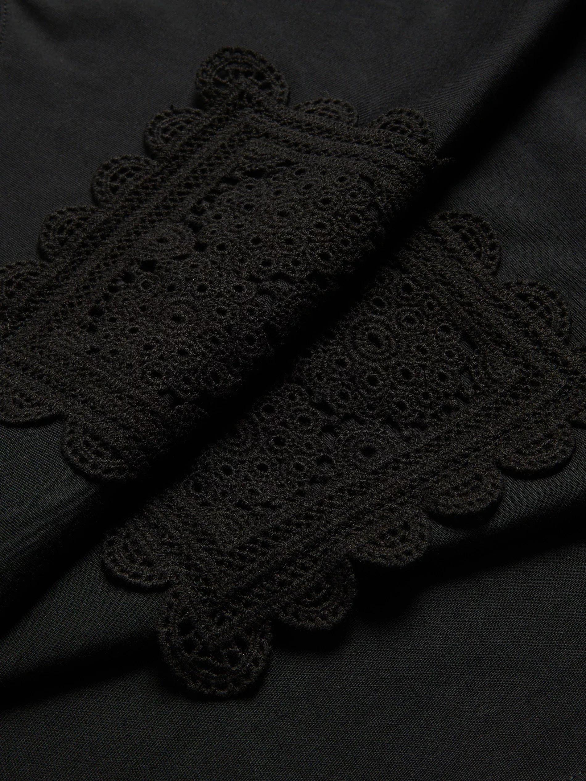 Black T-Shirt With Embroidered Applique, , large image number 1