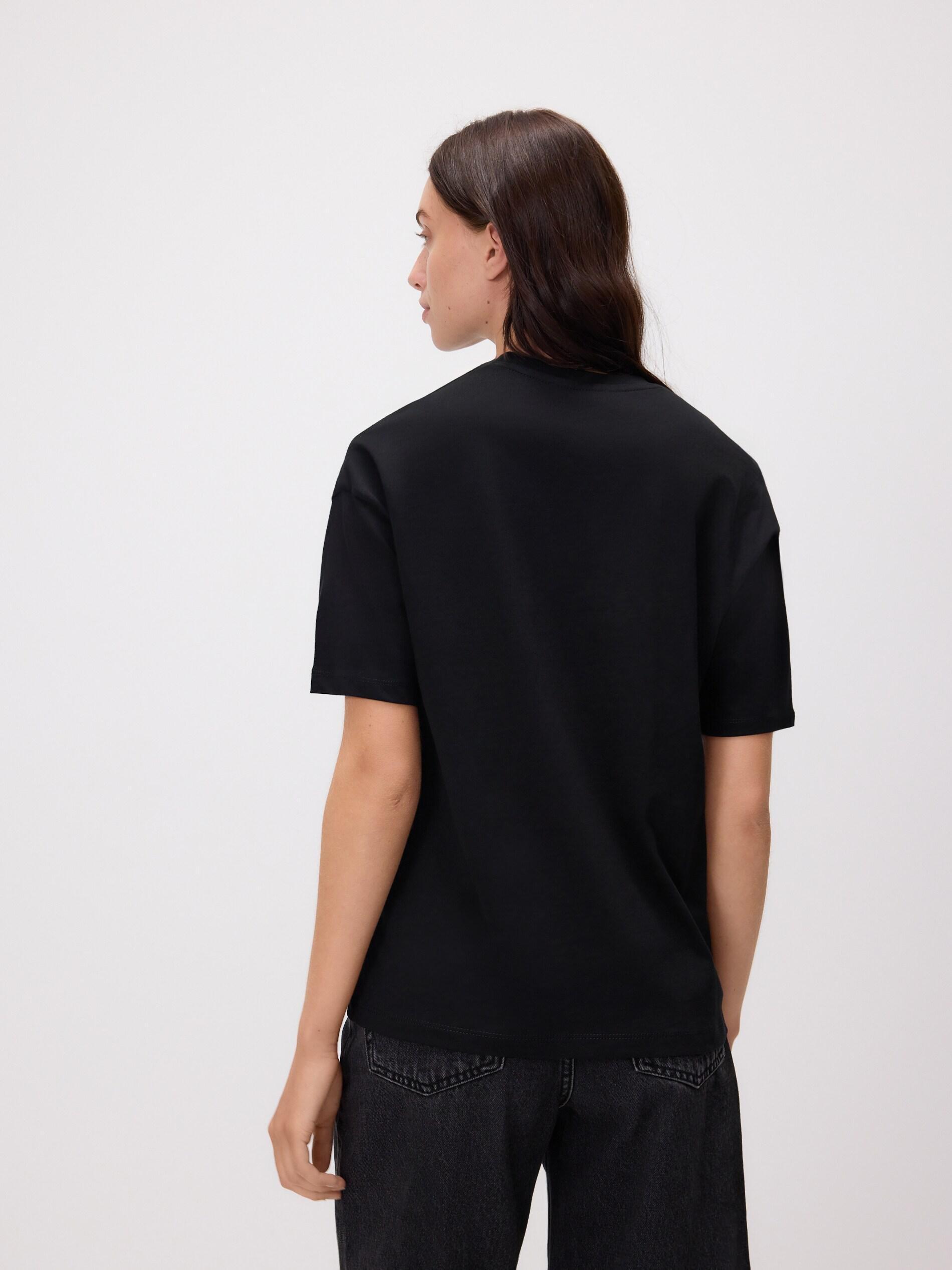 BLACK T-shirt with embroidered appliquأ©, Black, medium