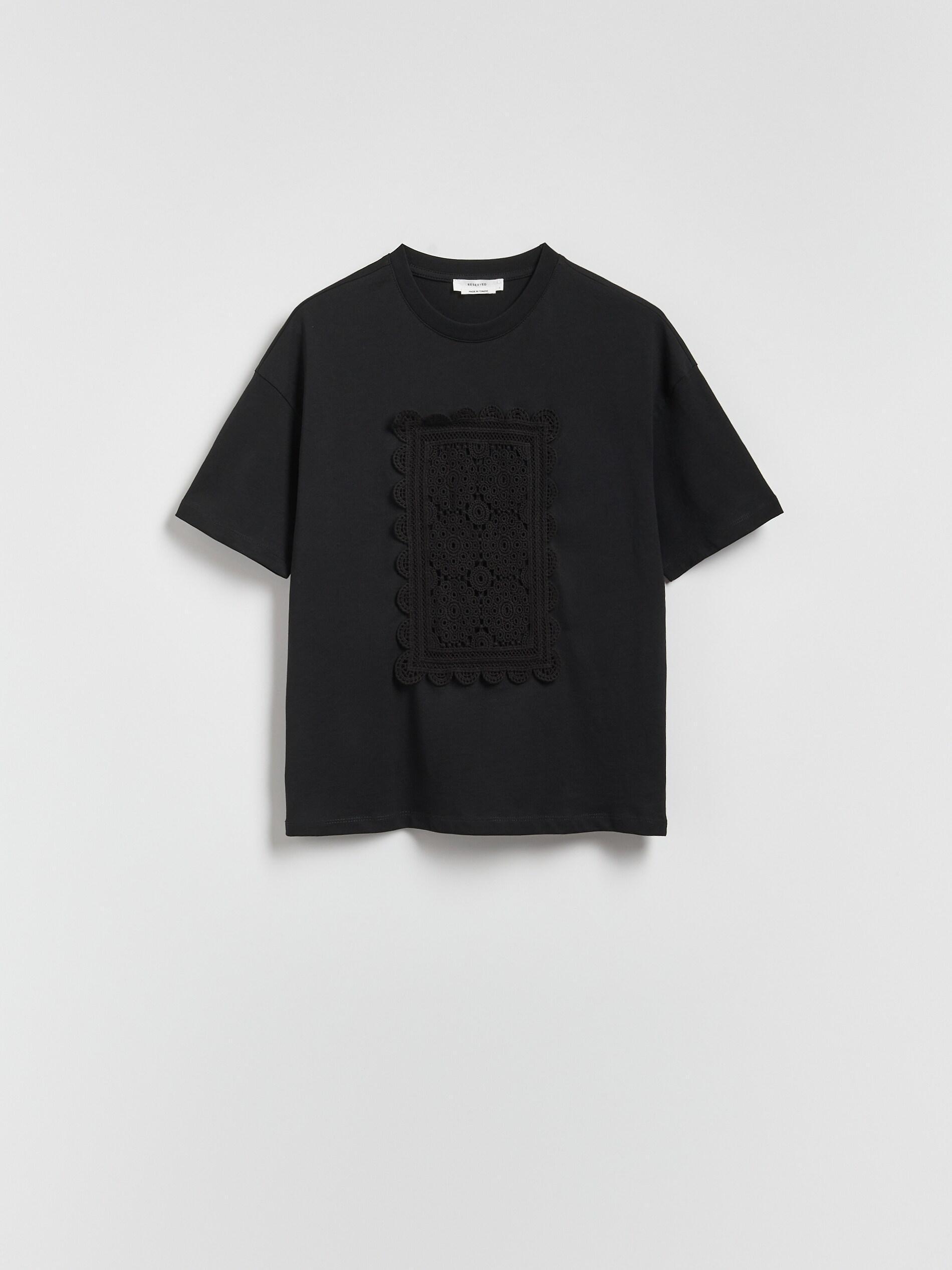 BLACK T-shirt with embroidered appliquأ©, Black, large image number 4