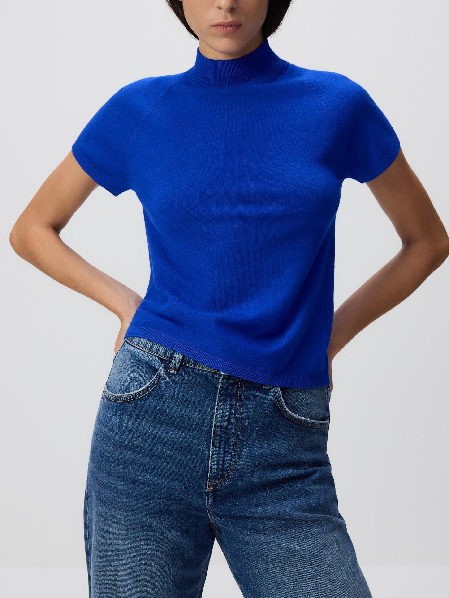 Blue Slim Casual Sweater, , large image number 2