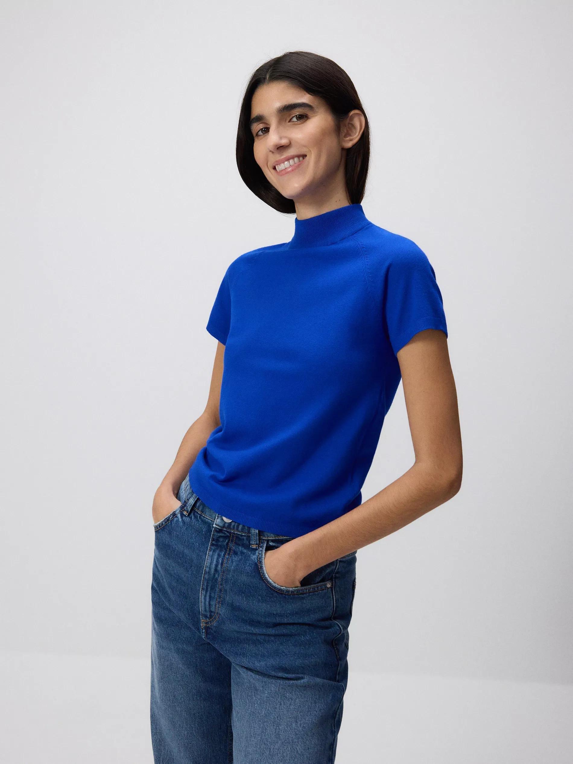 Blue Slim Casual Sweater, , large image number 4
