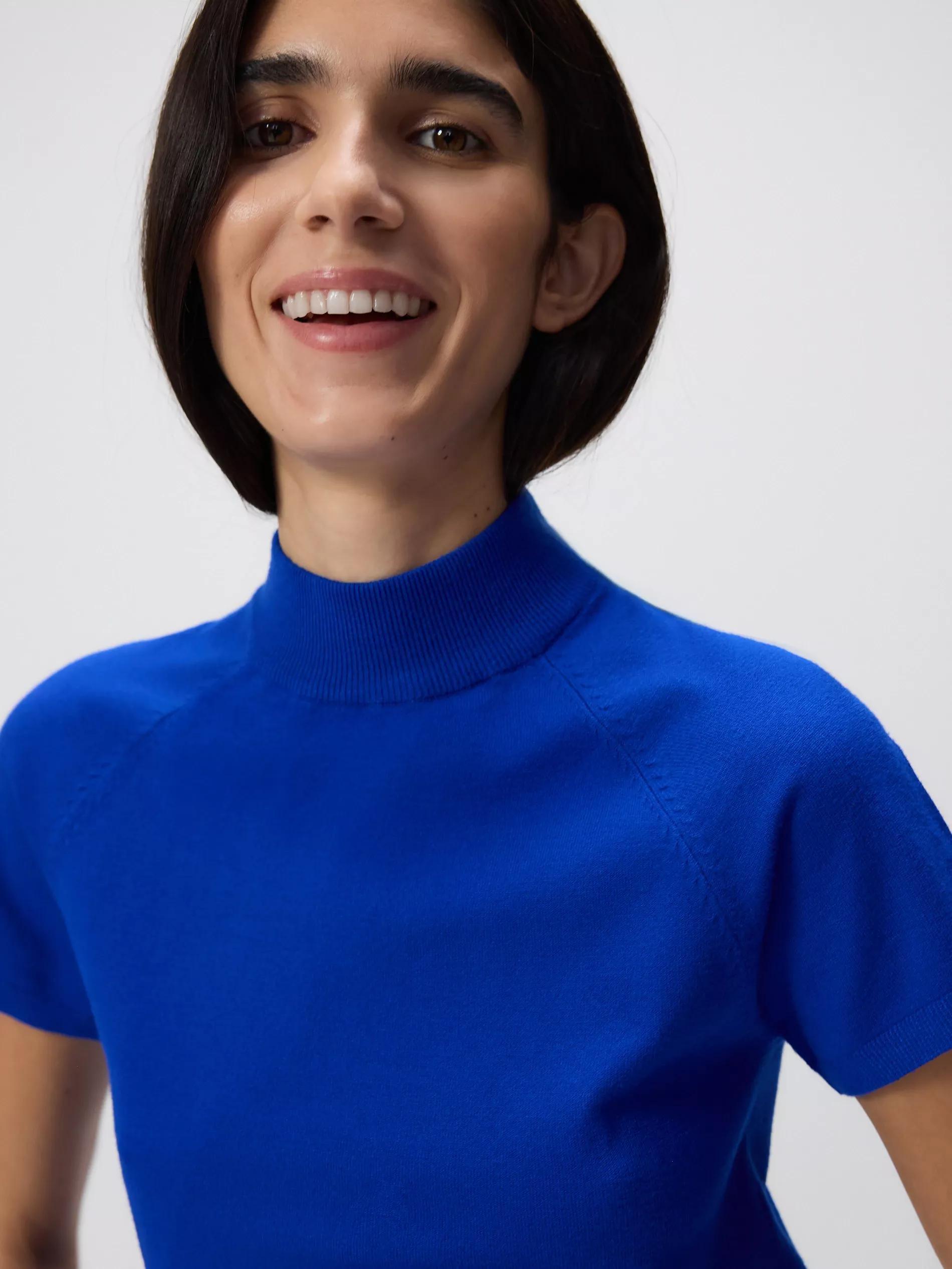 Blue Slim Casual Sweater, , large image number 5