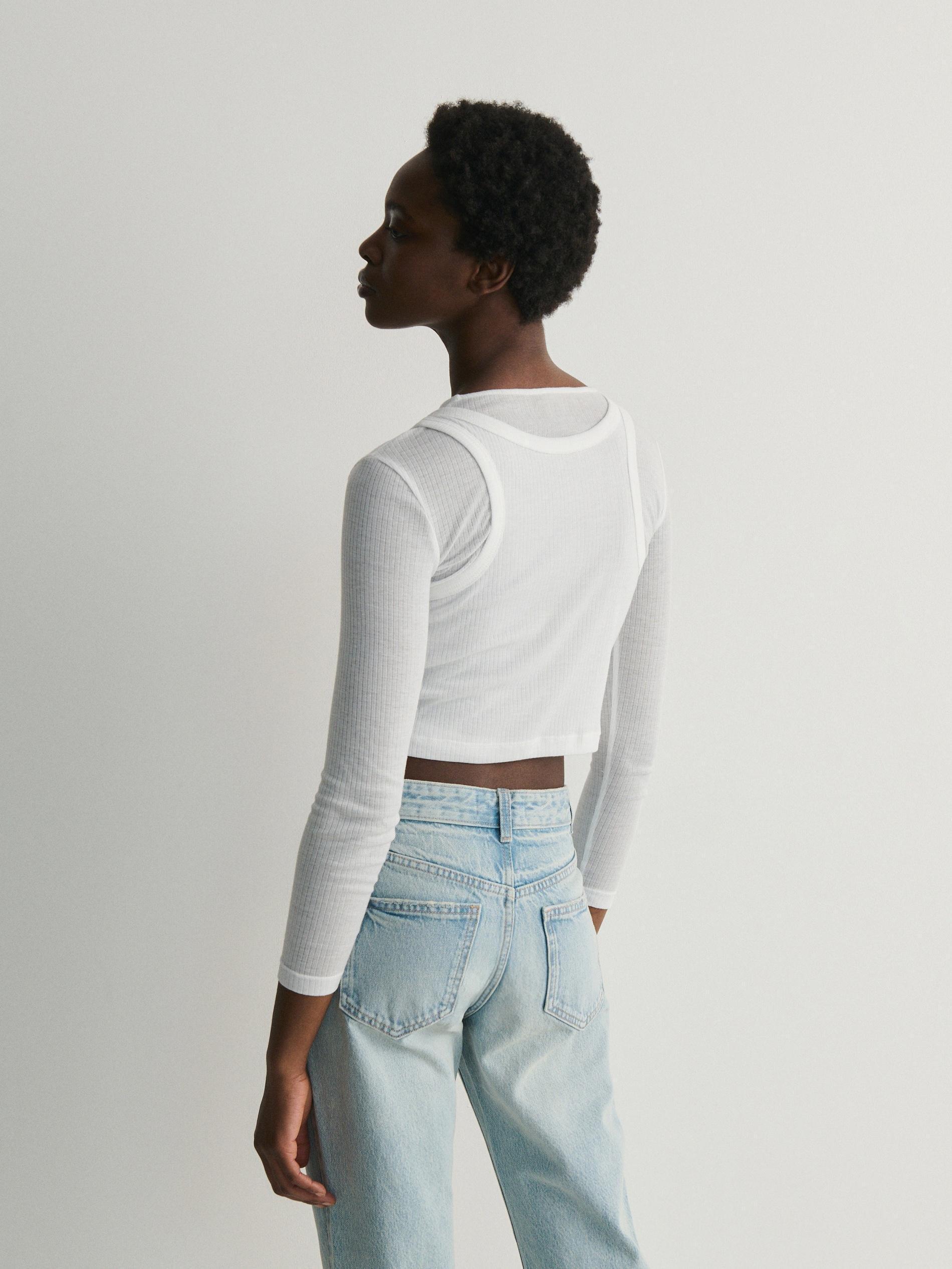 White Double-Layered Long Sleeve Top, , large image number 2