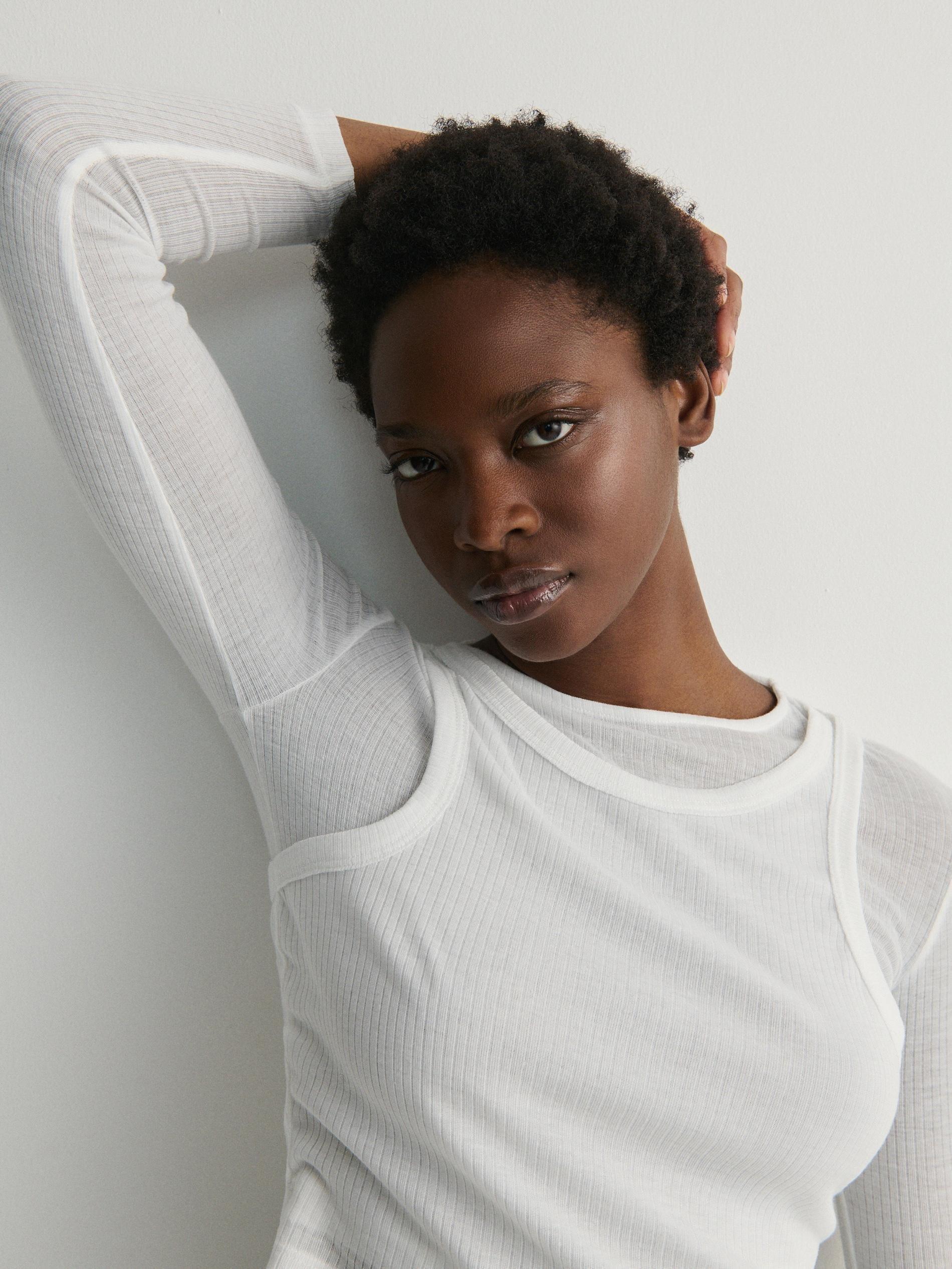 White Double-Layered Long Sleeve Top, , large image number 3