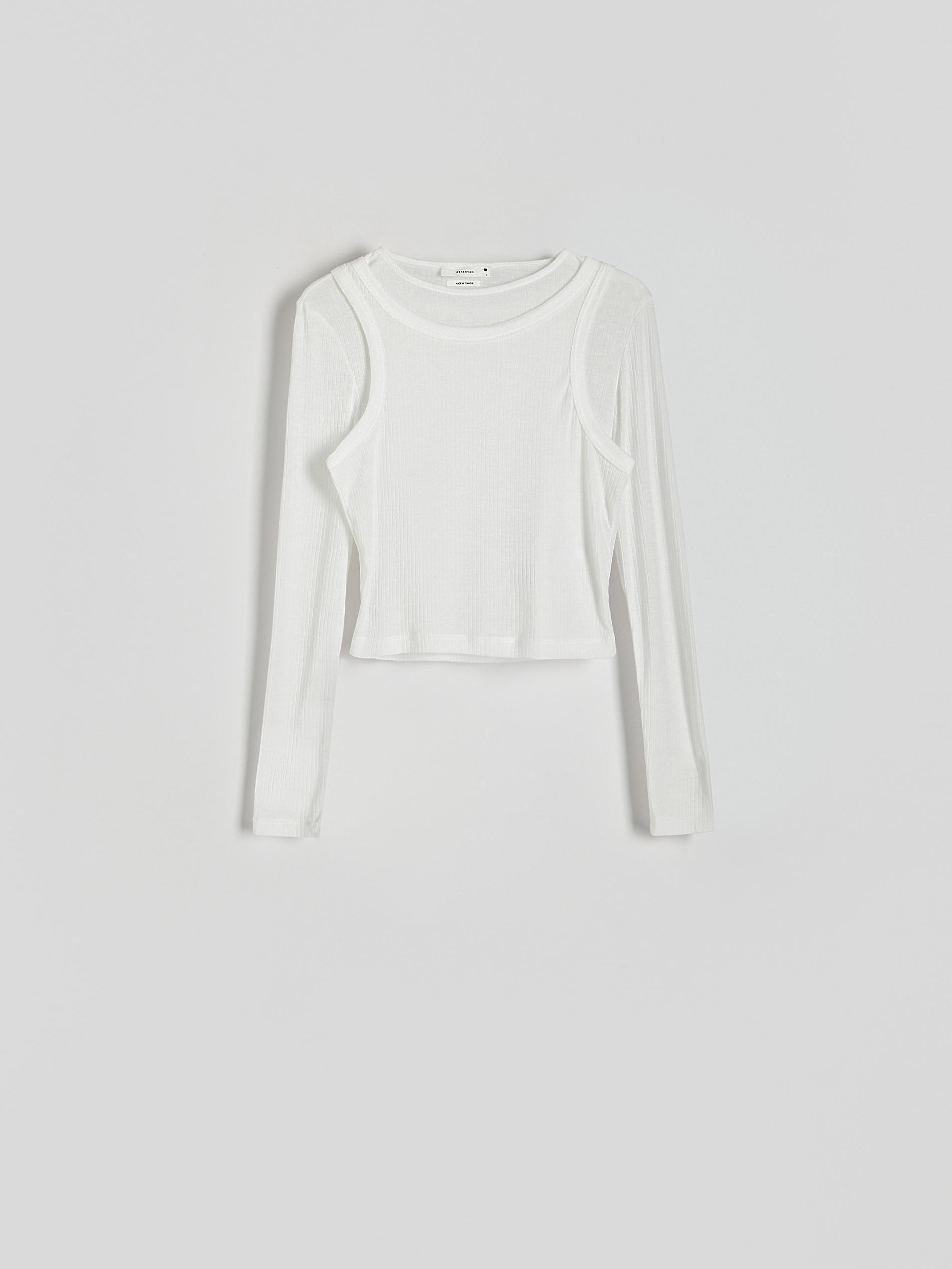 White Double-Layered Long Sleeve Top, , large image number 4