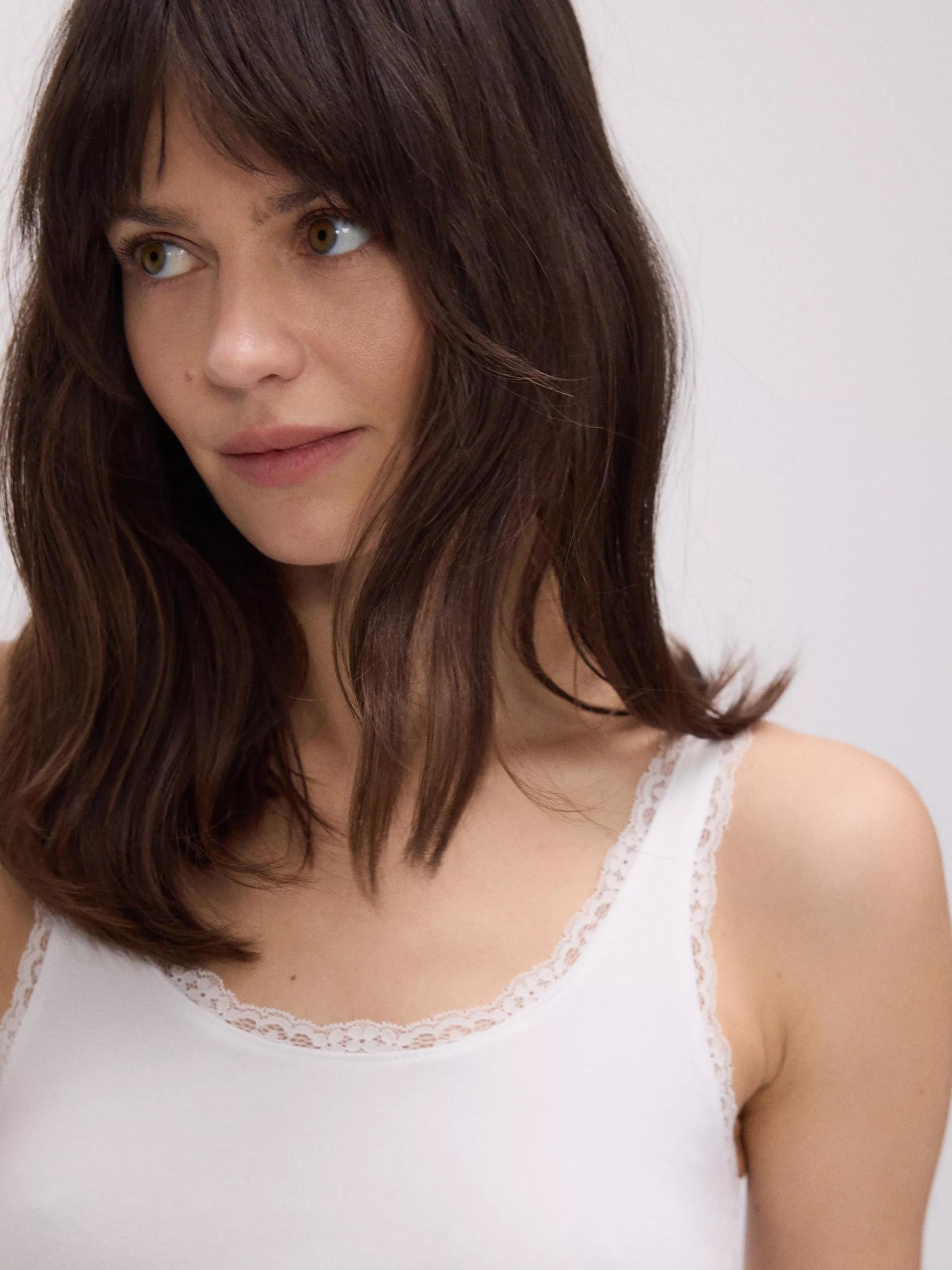 White Cotton Top With Lace, White, medium