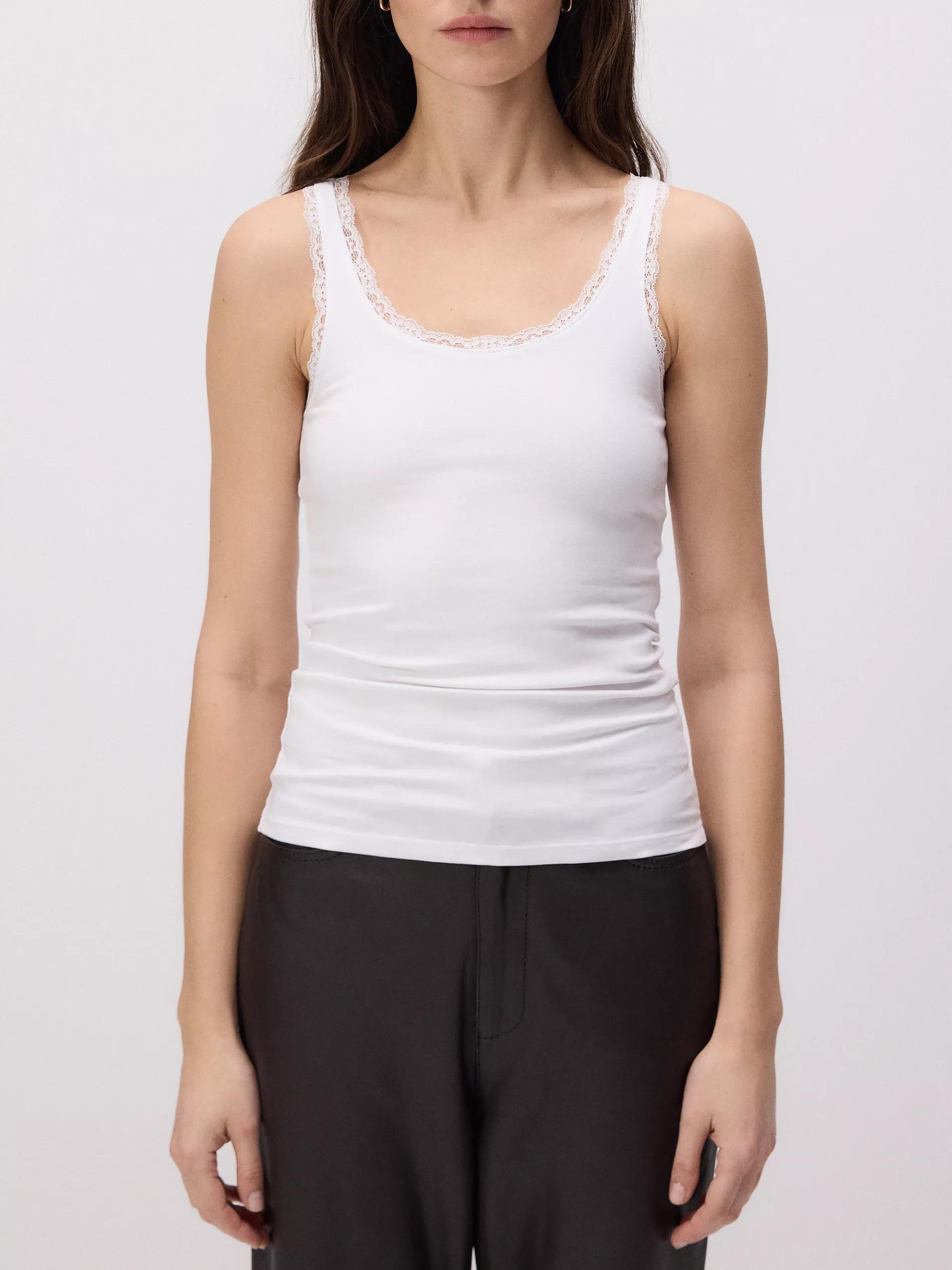 White Cotton Top With Lace, White, medium