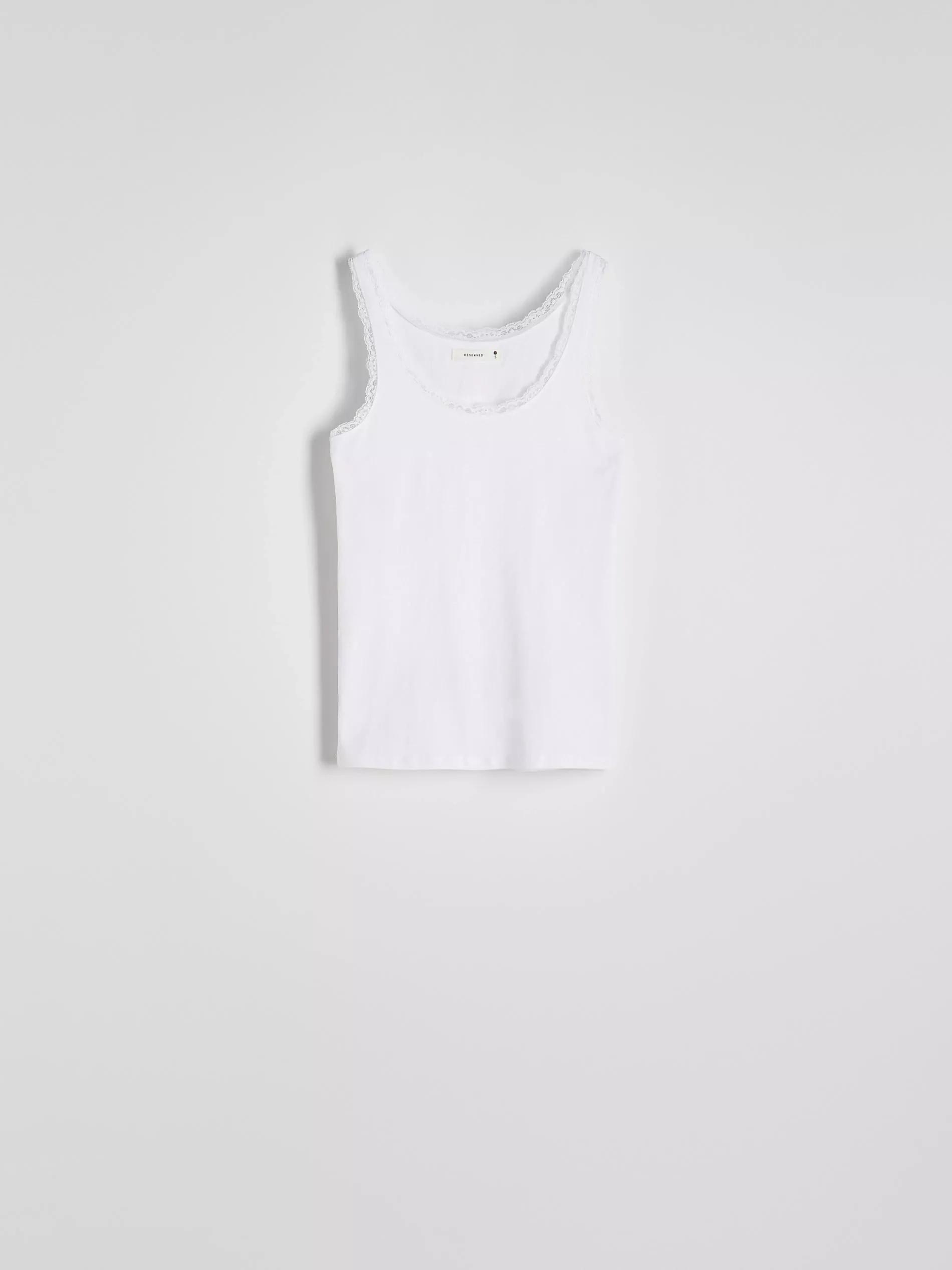 White Cotton Top With Lace, White, large image number 3