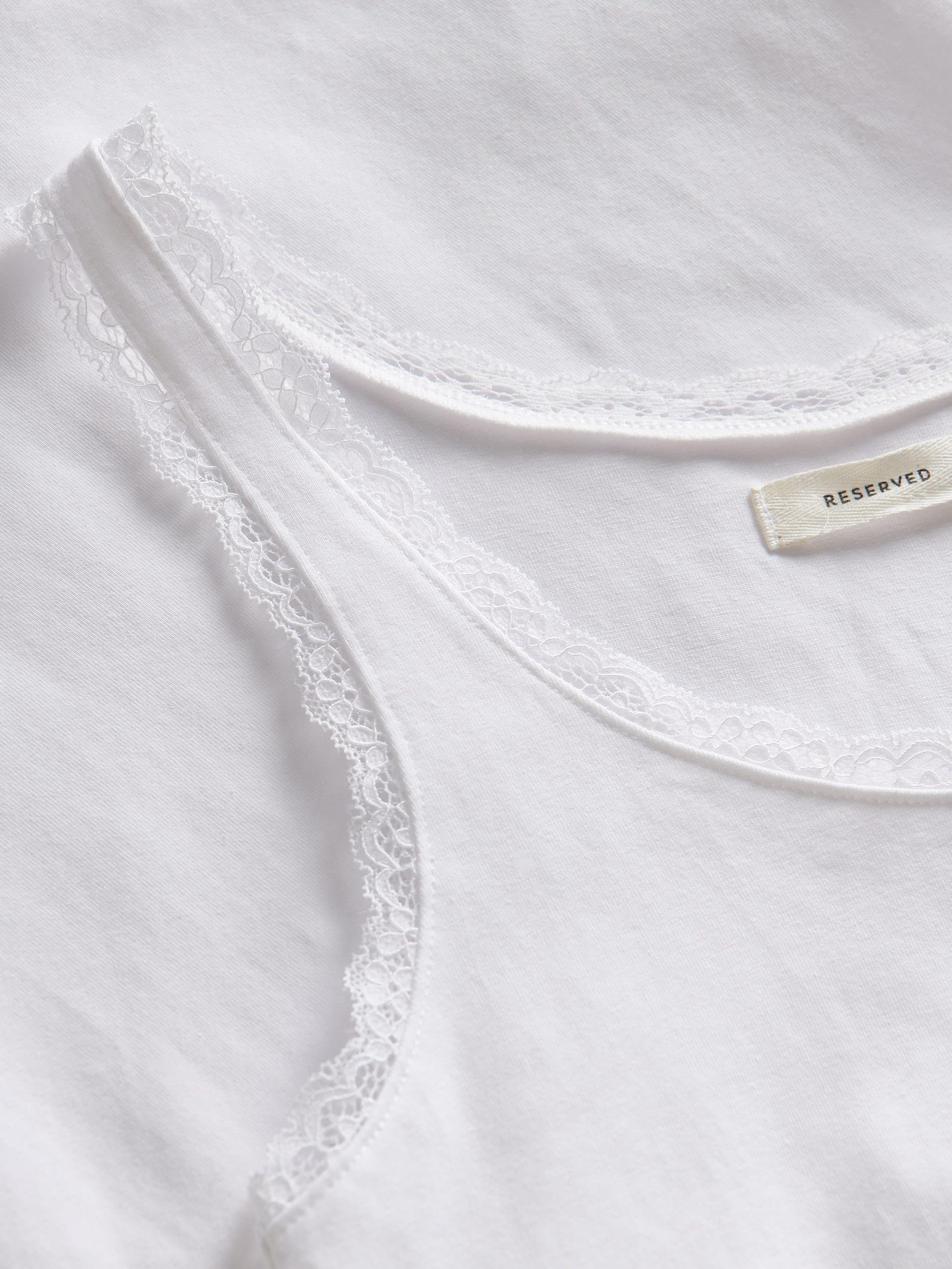 White Cotton Top With Lace, White, large image number 4