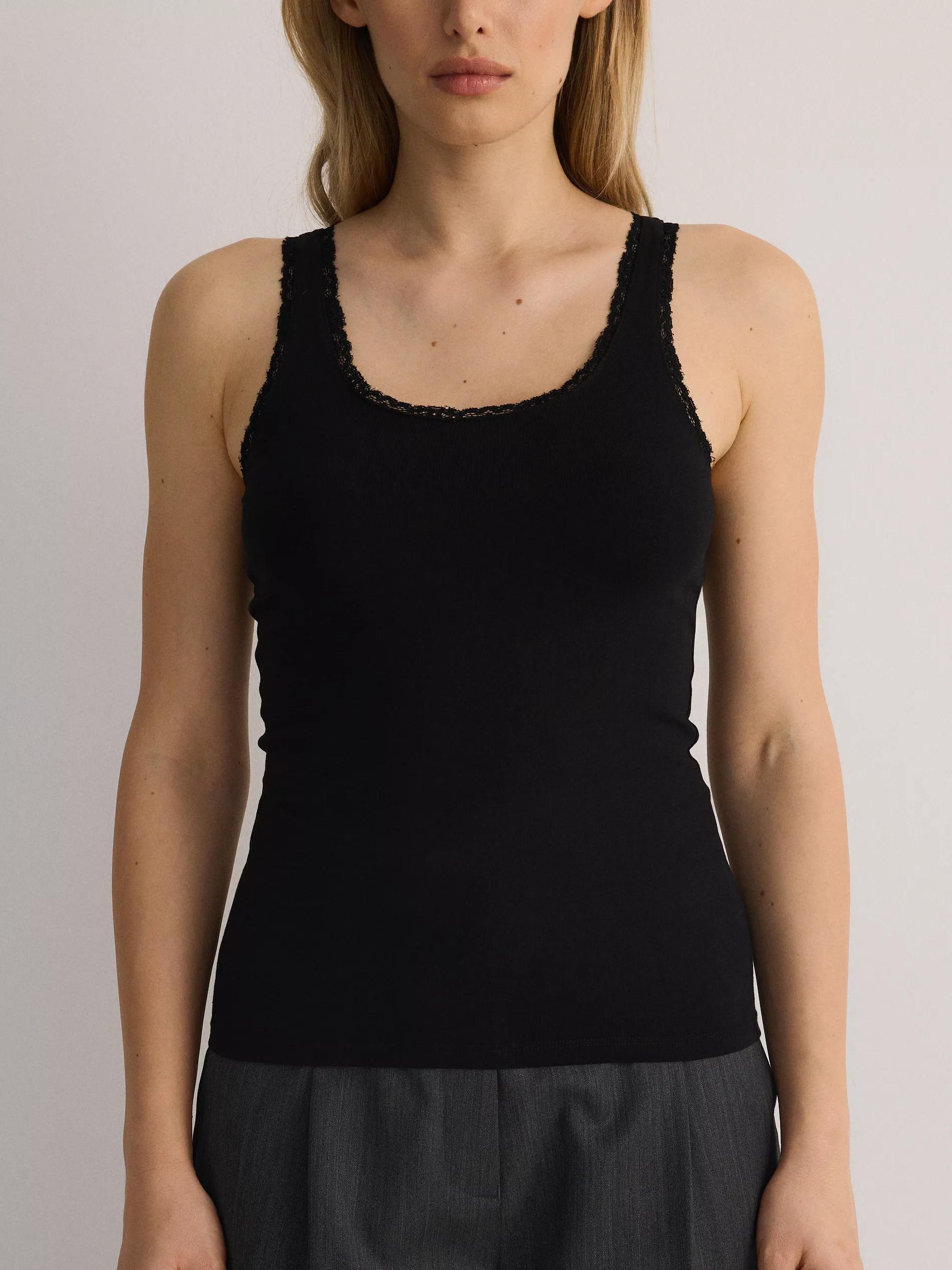 Black Cotton Top With Lace, Black, large image number 3