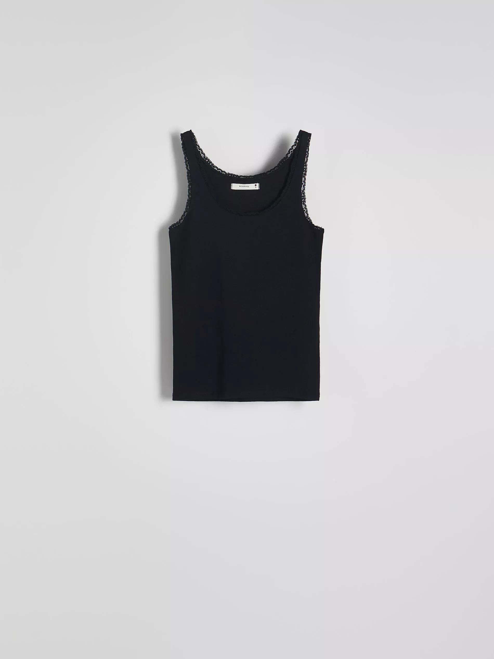 Black Cotton Top With Lace, Black, large image number 4