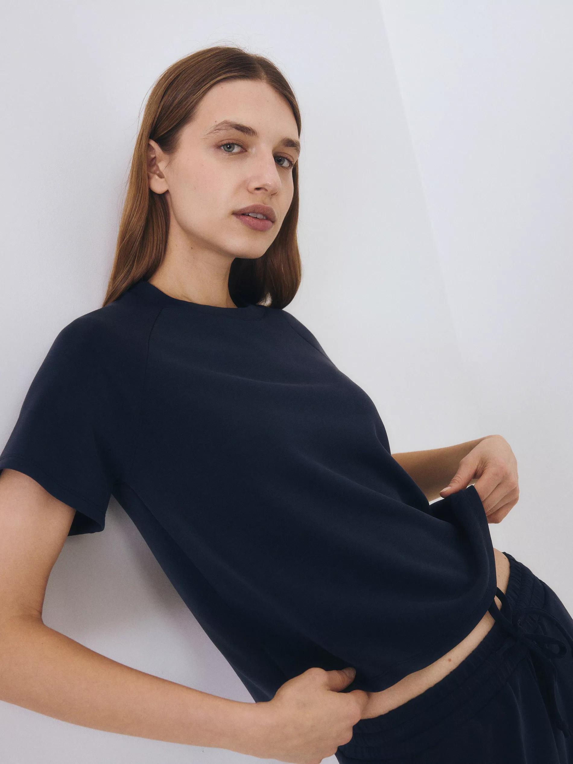 Navy Plain Basic Athleisure T-Shirt, , large image number 0