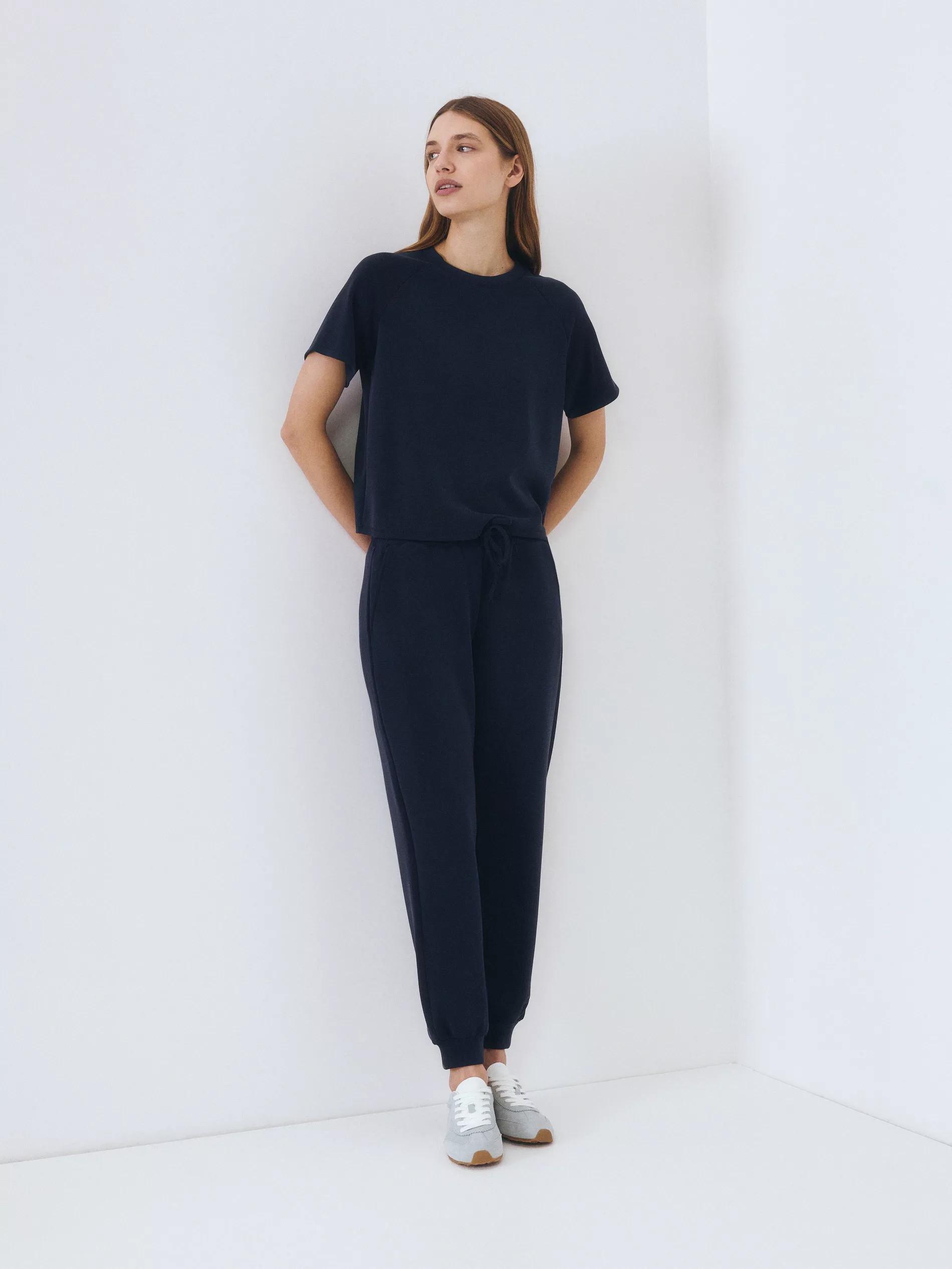 Navy Plain Basic Athleisure T-Shirt, , large image number 1