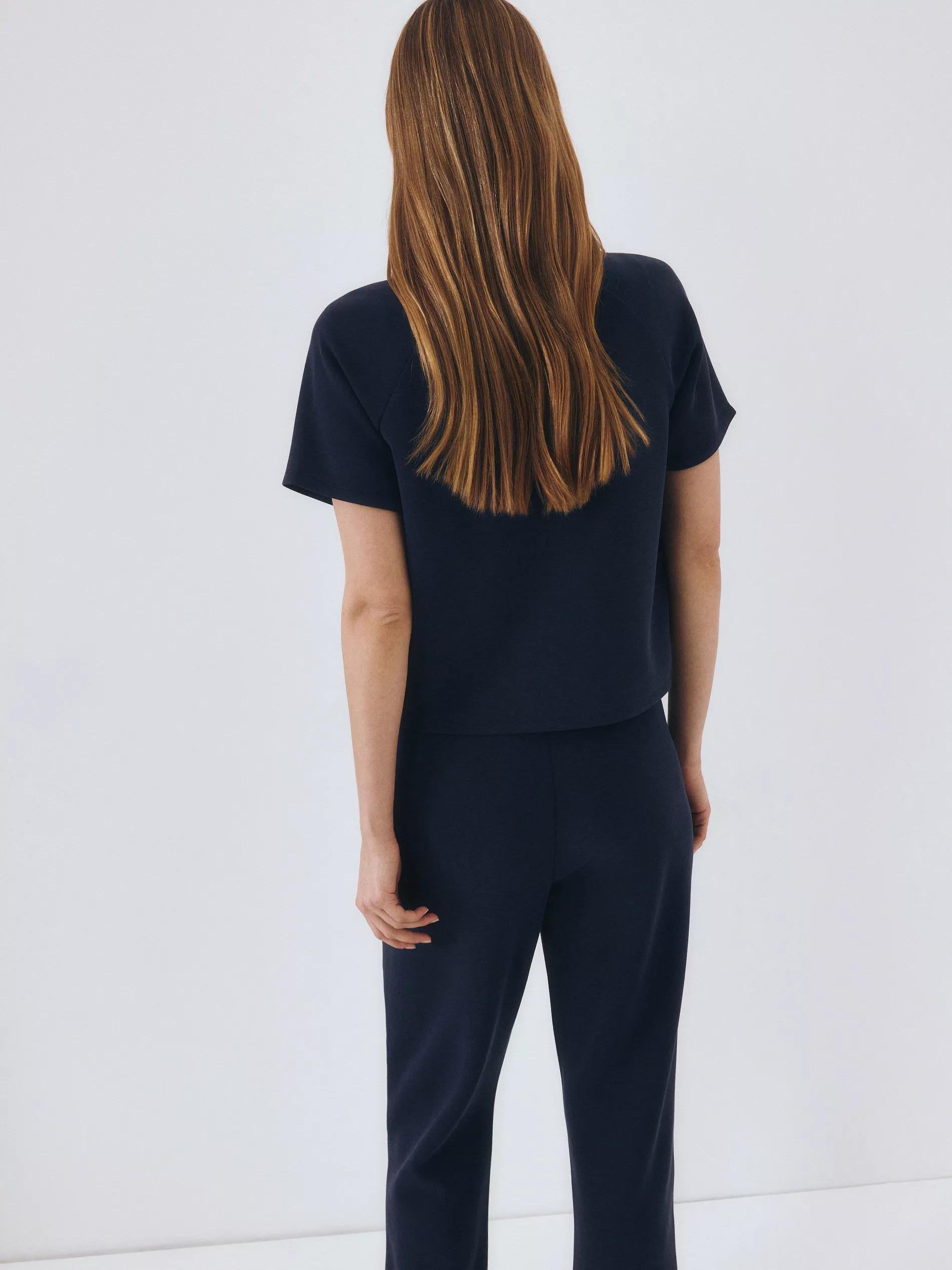 Navy Plain Basic Athleisure T-Shirt, , large image number 3