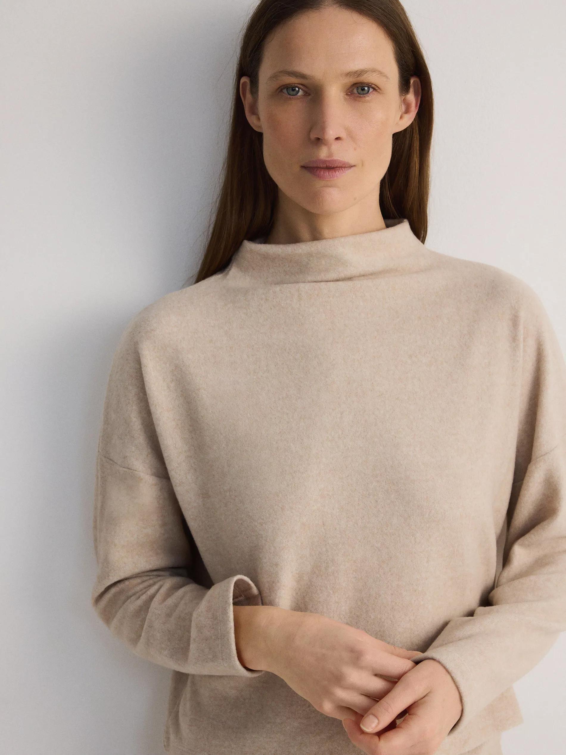 Beige Knitted Blouse With Semi-High Collar, , large image number 0