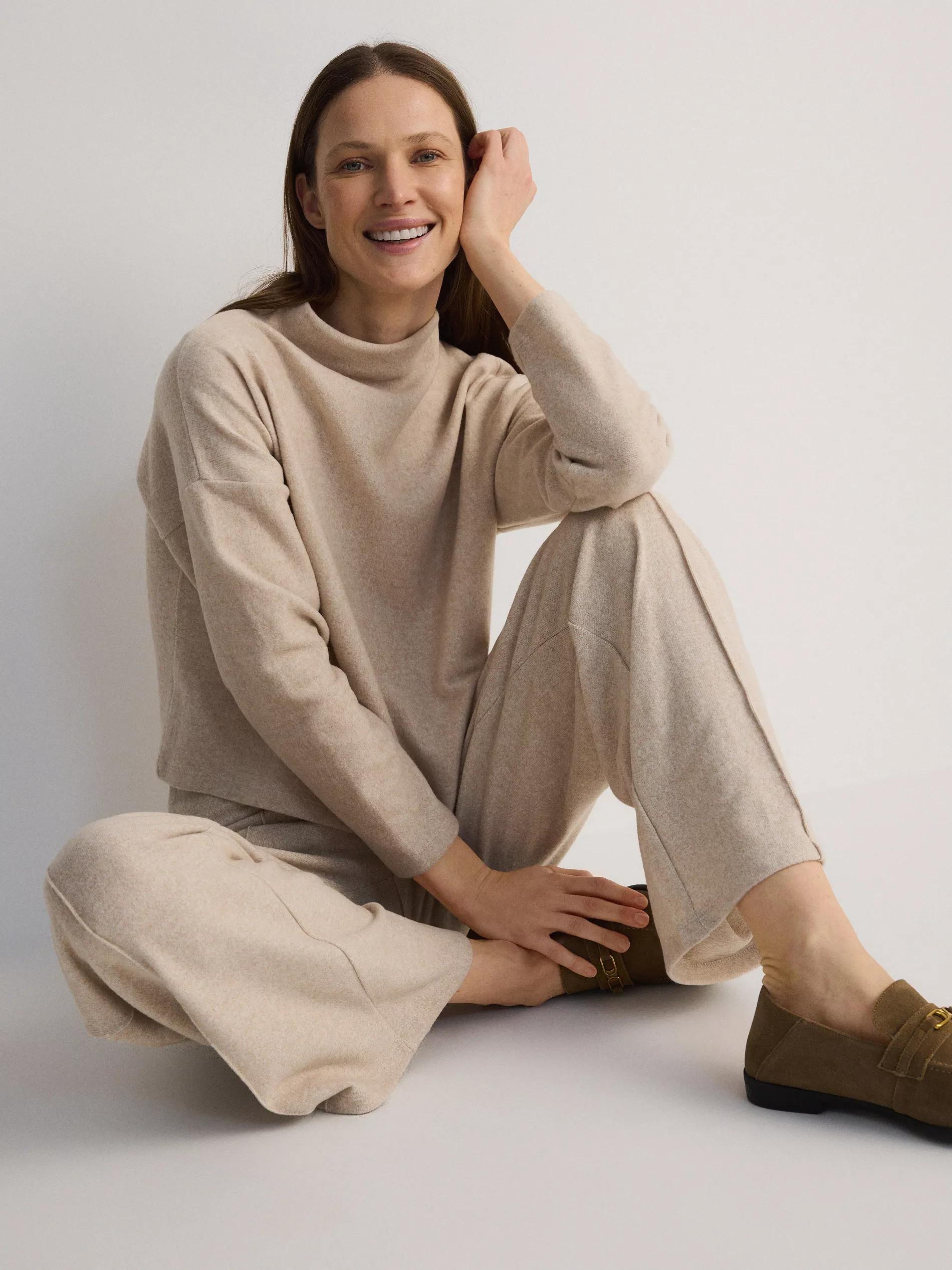 Beige Knitted Blouse With Semi-High Collar, , large image number 1