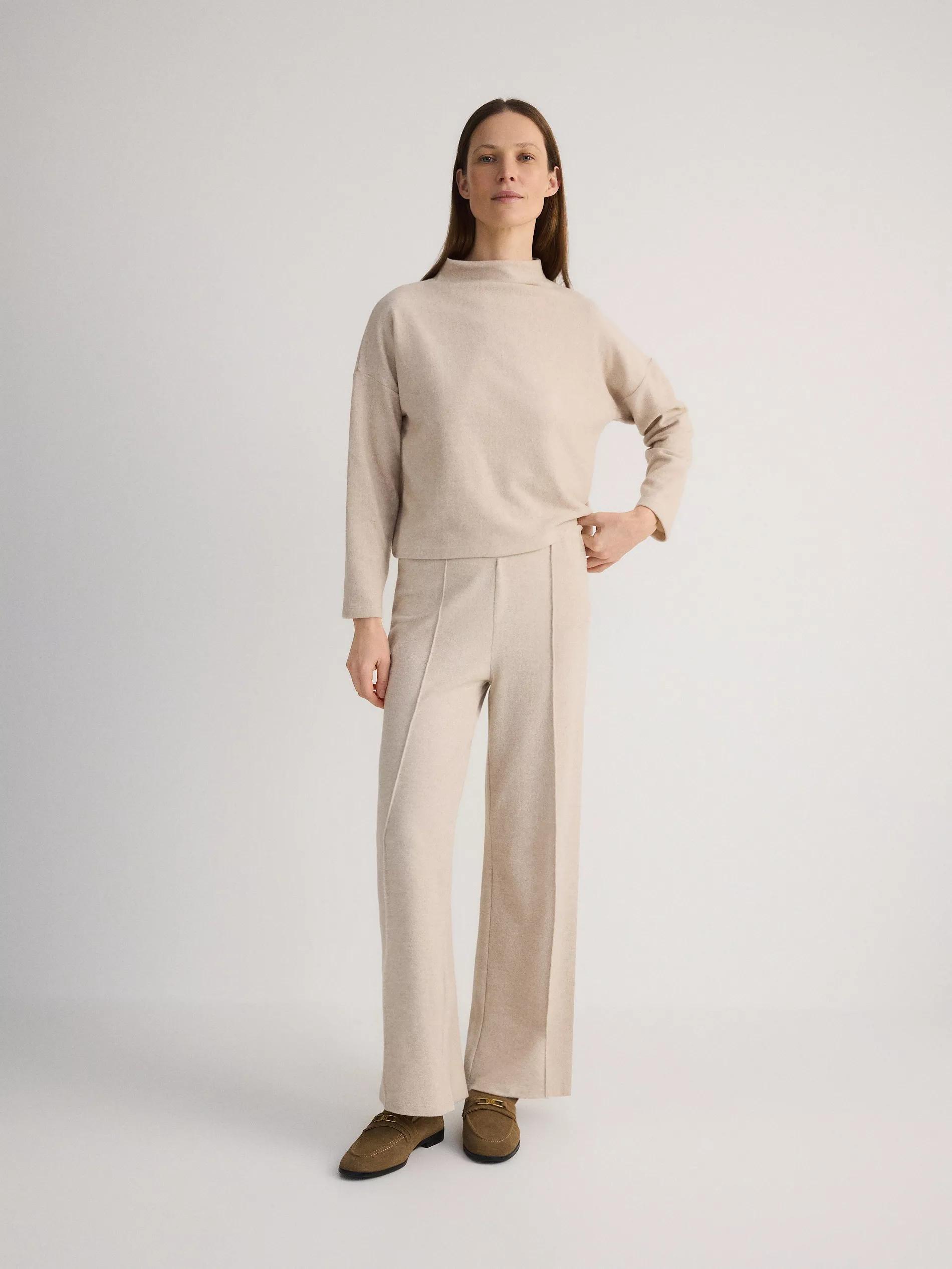 Beige Knitted Blouse With Semi-High Collar, , large image number 2
