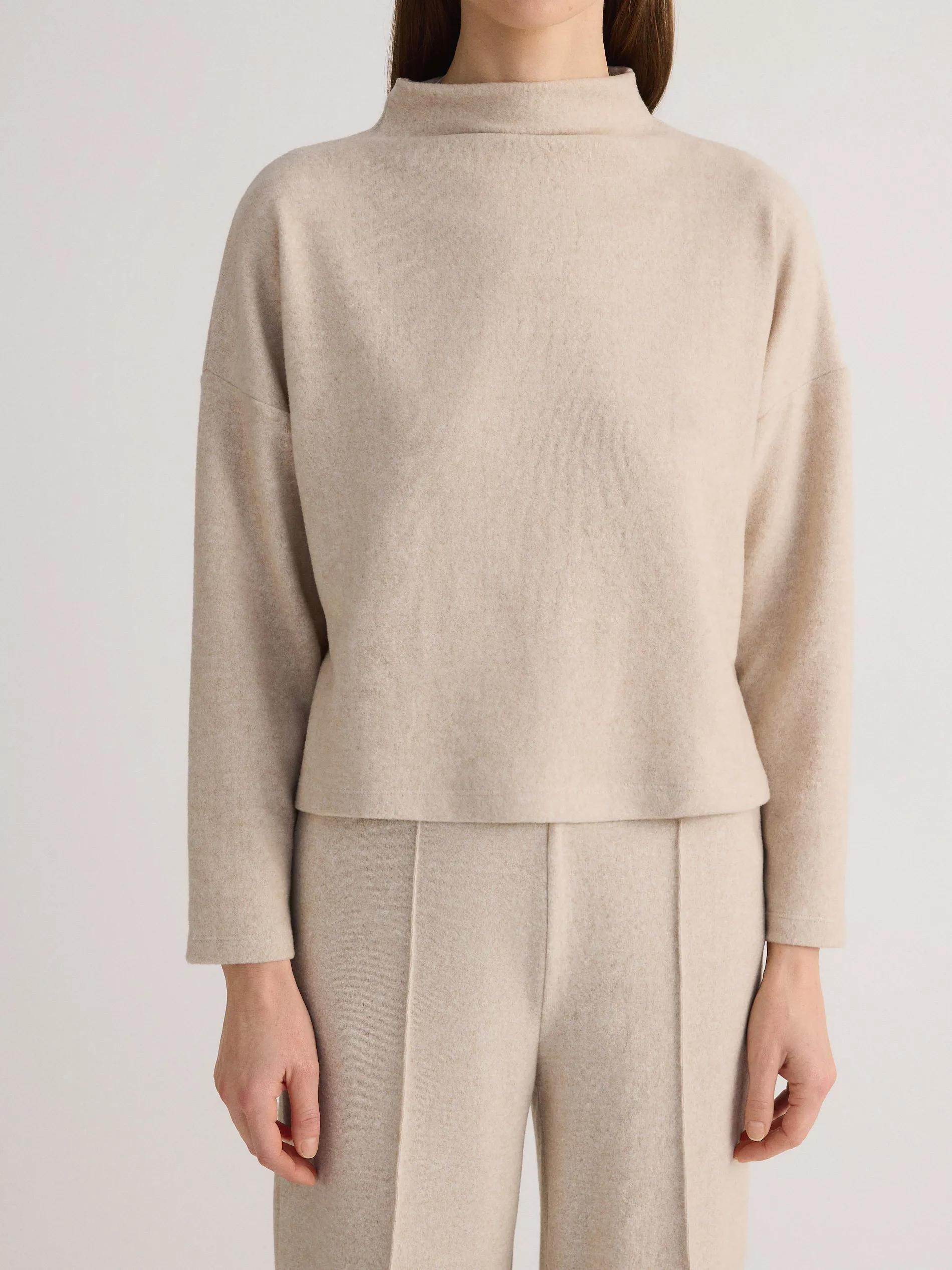 Beige Knitted Blouse With Semi-High Collar, , large image number 4