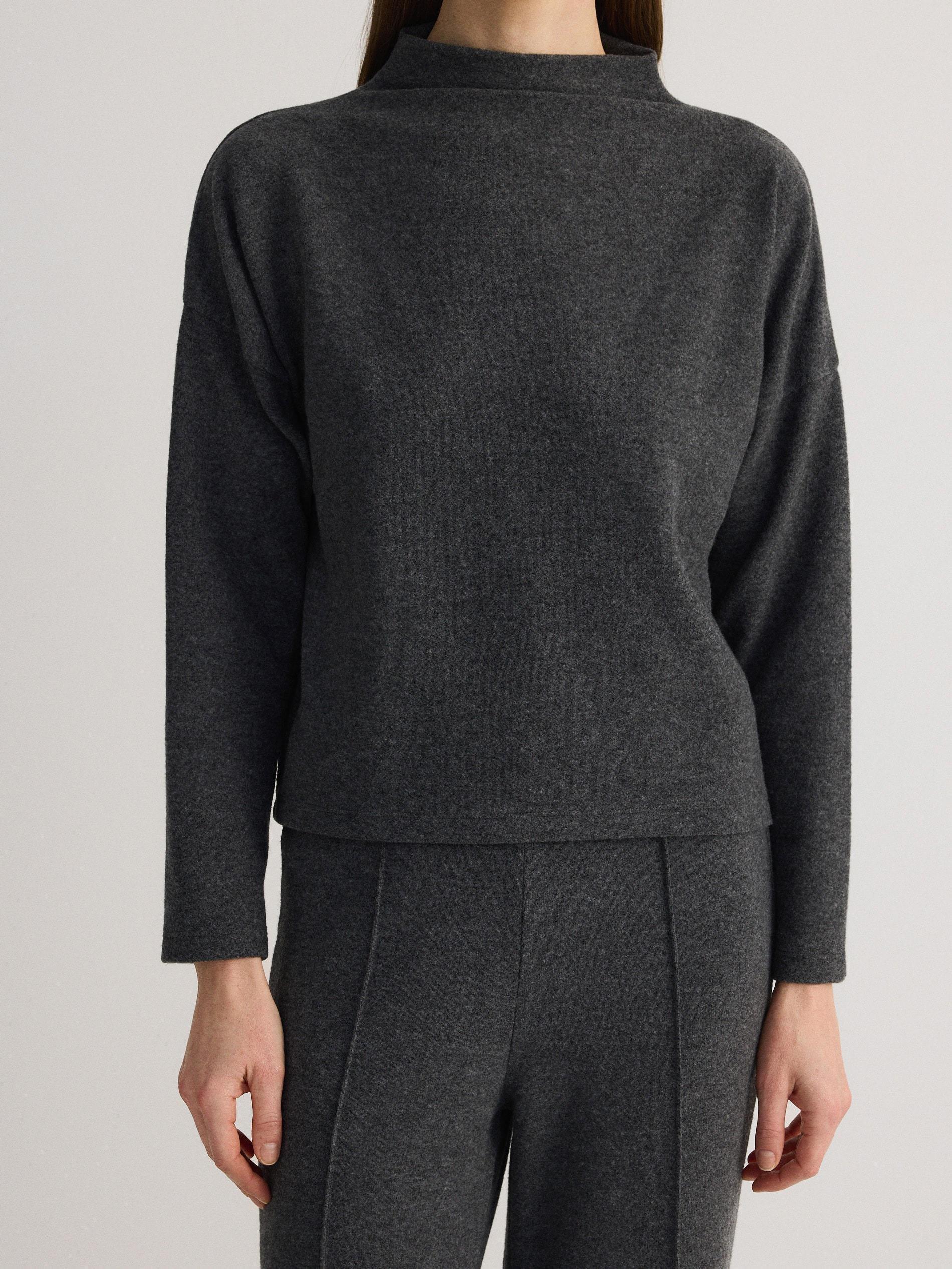 Grey Knitted Blouse With Semi-High Collar, , large image number 0