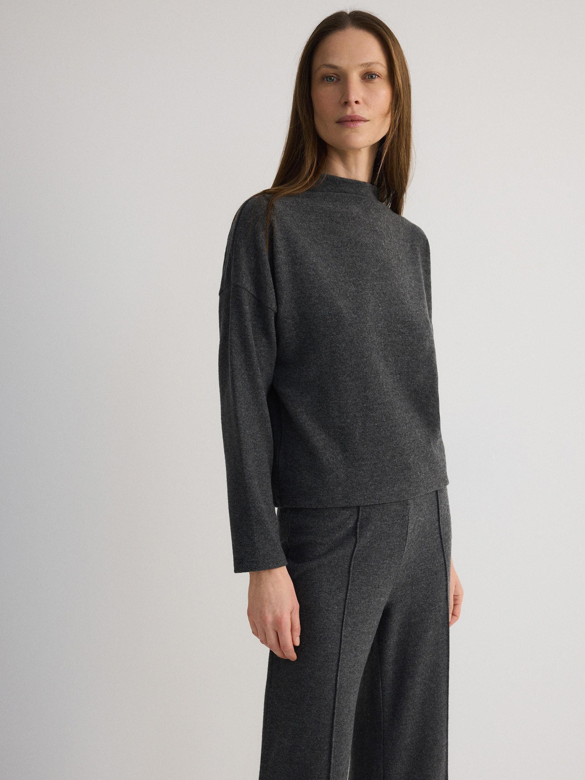 Grey Knitted Blouse With Semi-High Collar, , large image number 1