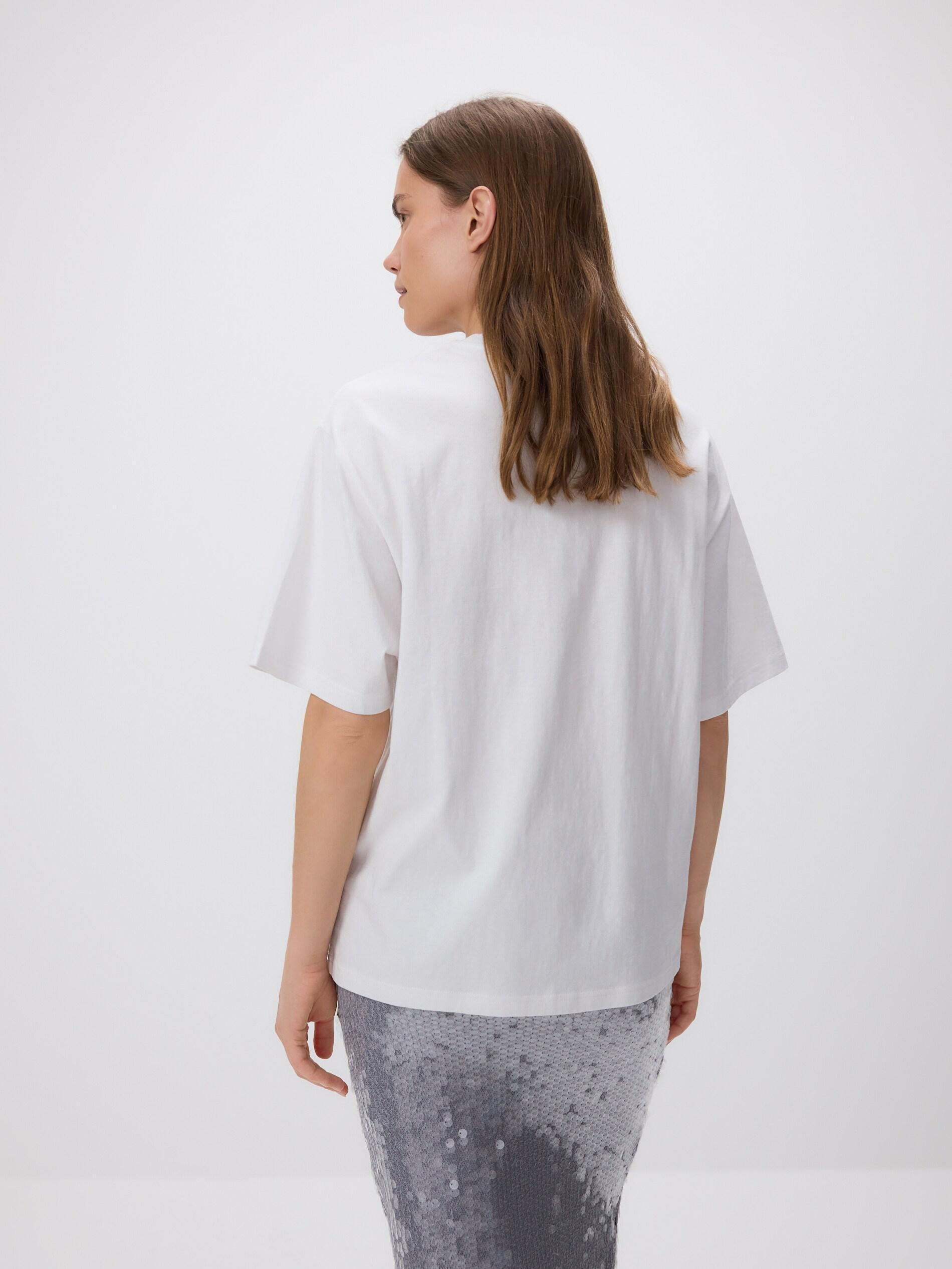 White Oversized T-Shirt With A High Cotton Content, White, large image number 2