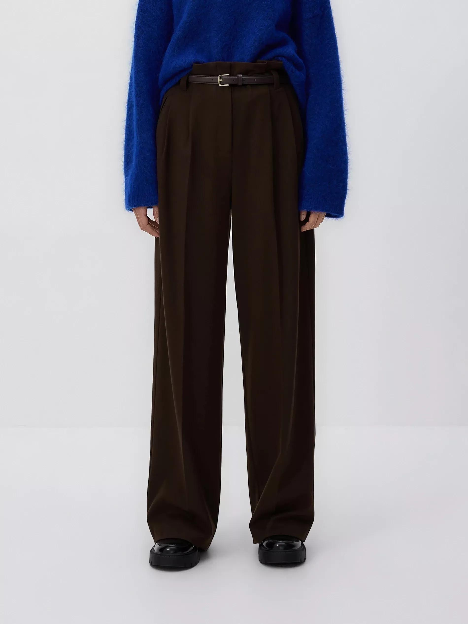 Brown Trousers With Tie Waist Belt, Brown, large image number 0