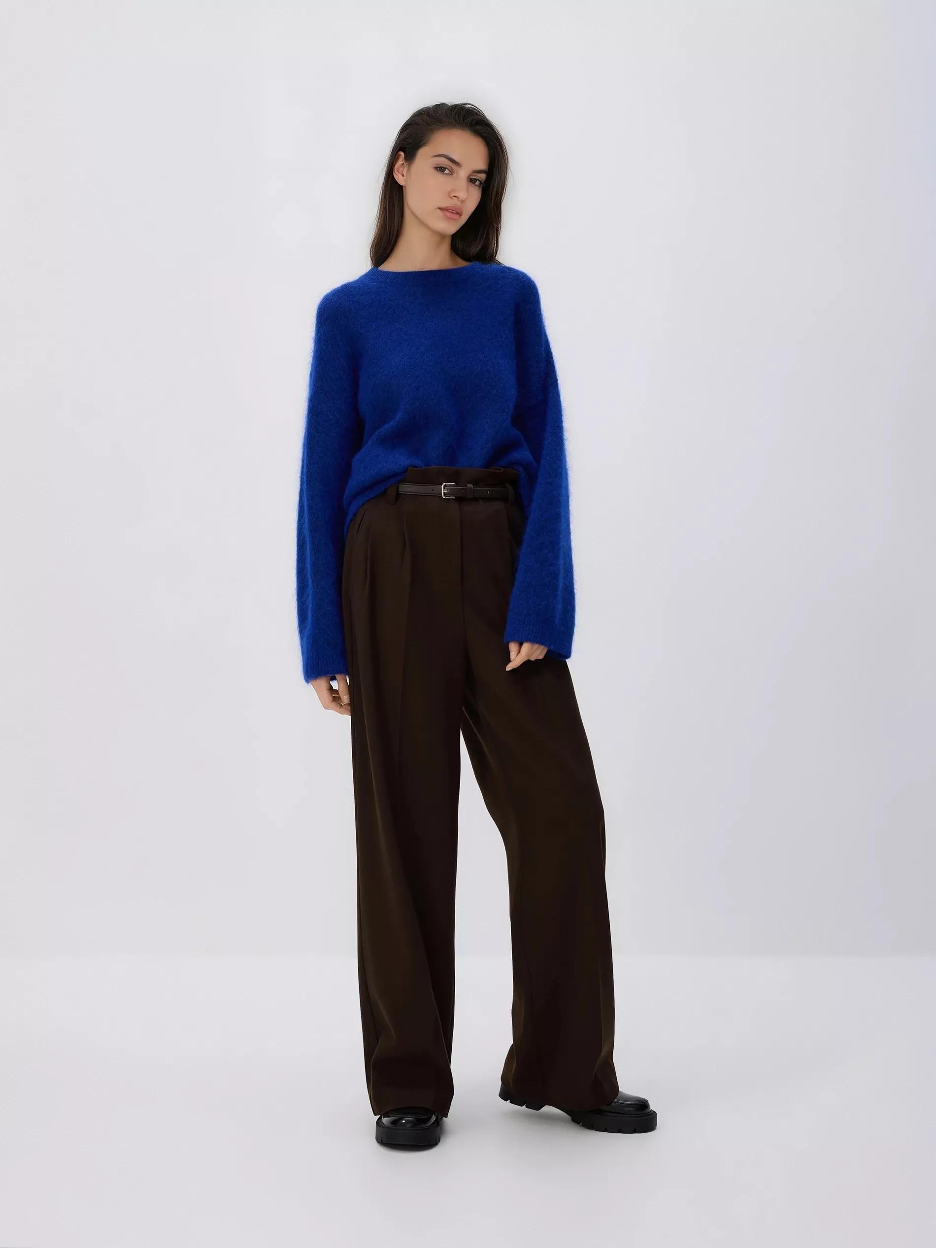 Brown Trousers With Tie Waist Belt, Brown, large image number 1