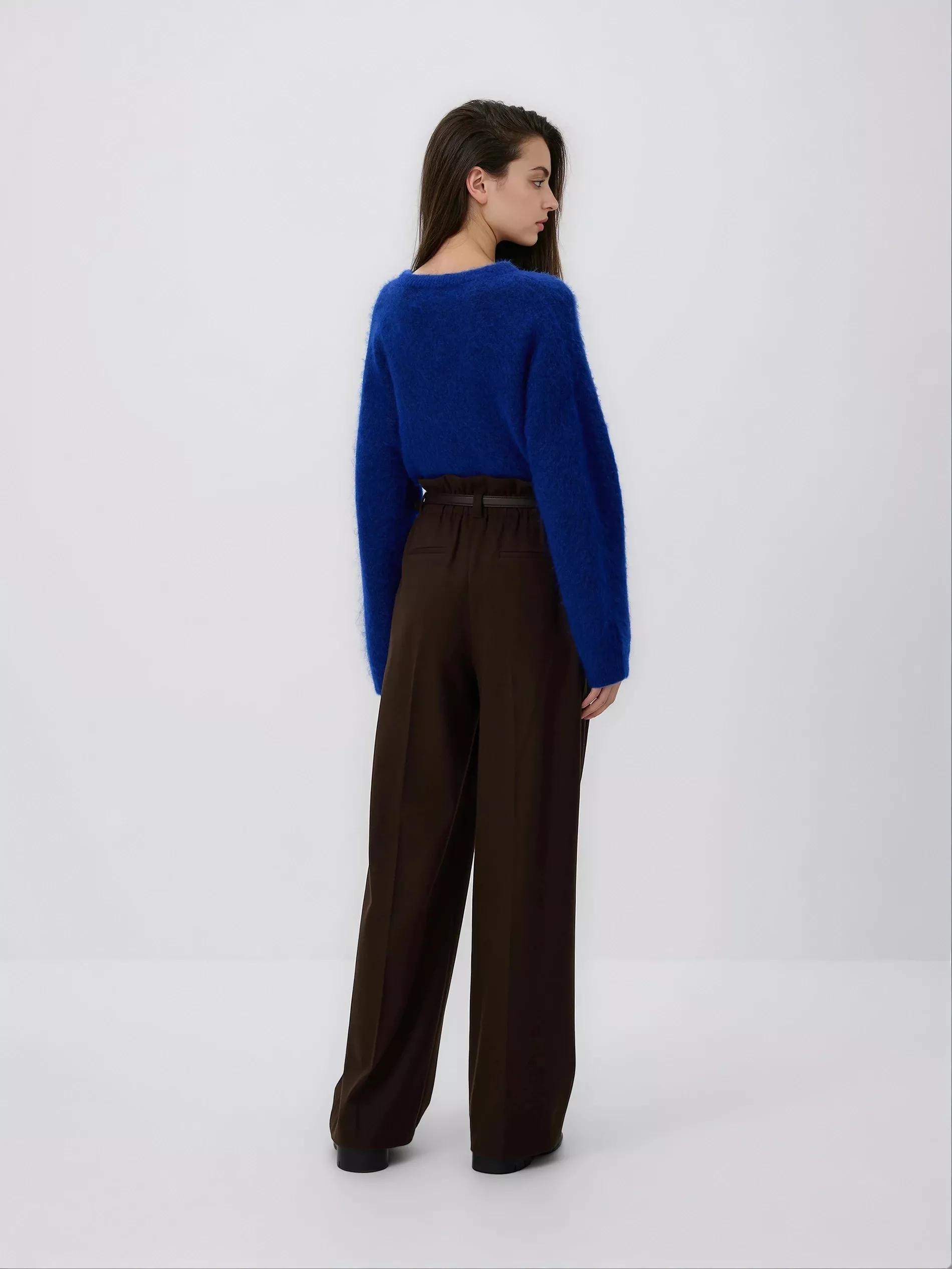 Brown Trousers With Tie Waist Belt, Brown, large image number 3