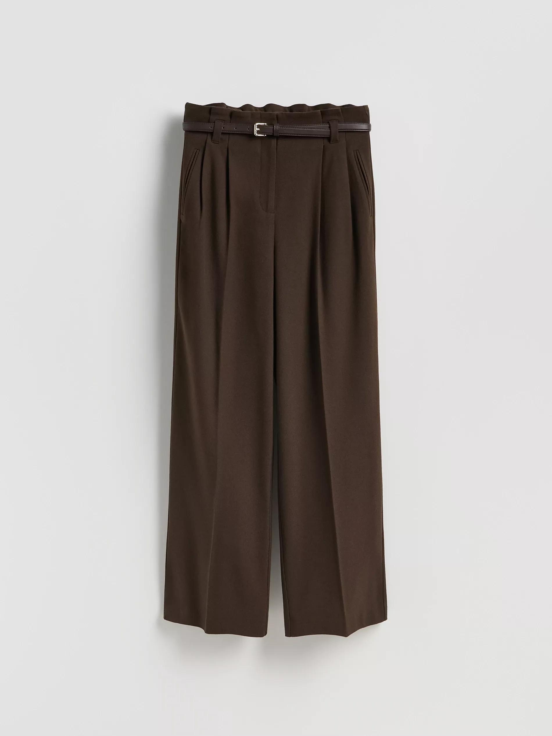Brown Trousers With Tie Waist Belt, Brown, large image number 4
