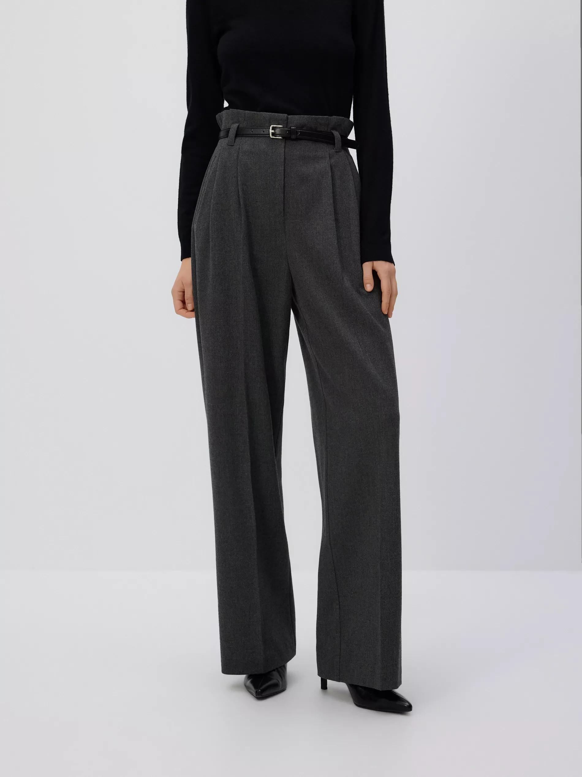 Grey Trousers With Tie Waist Belt, Grey, medium