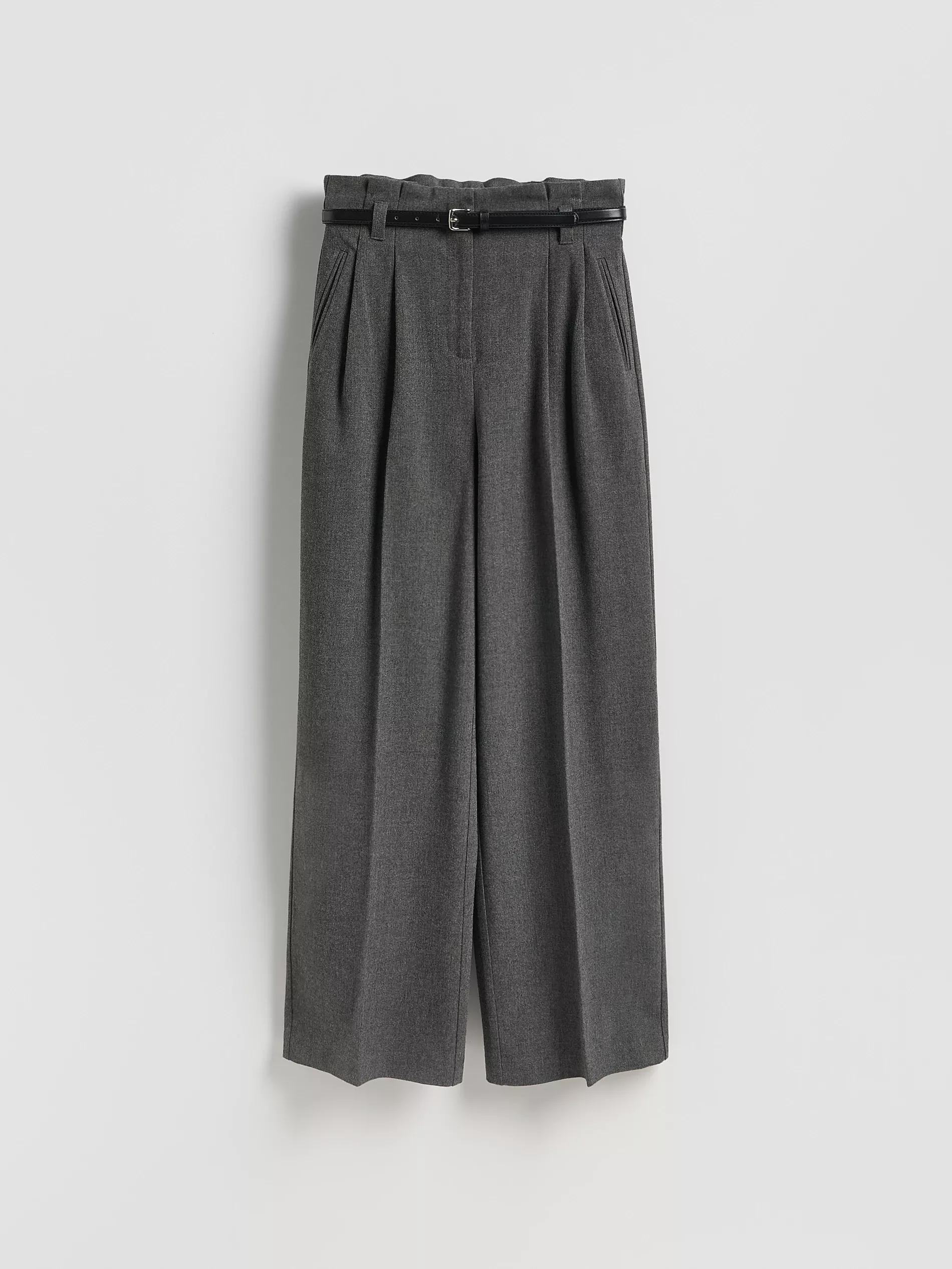 Grey Trousers With Tie Waist Belt, Grey, large image number 4