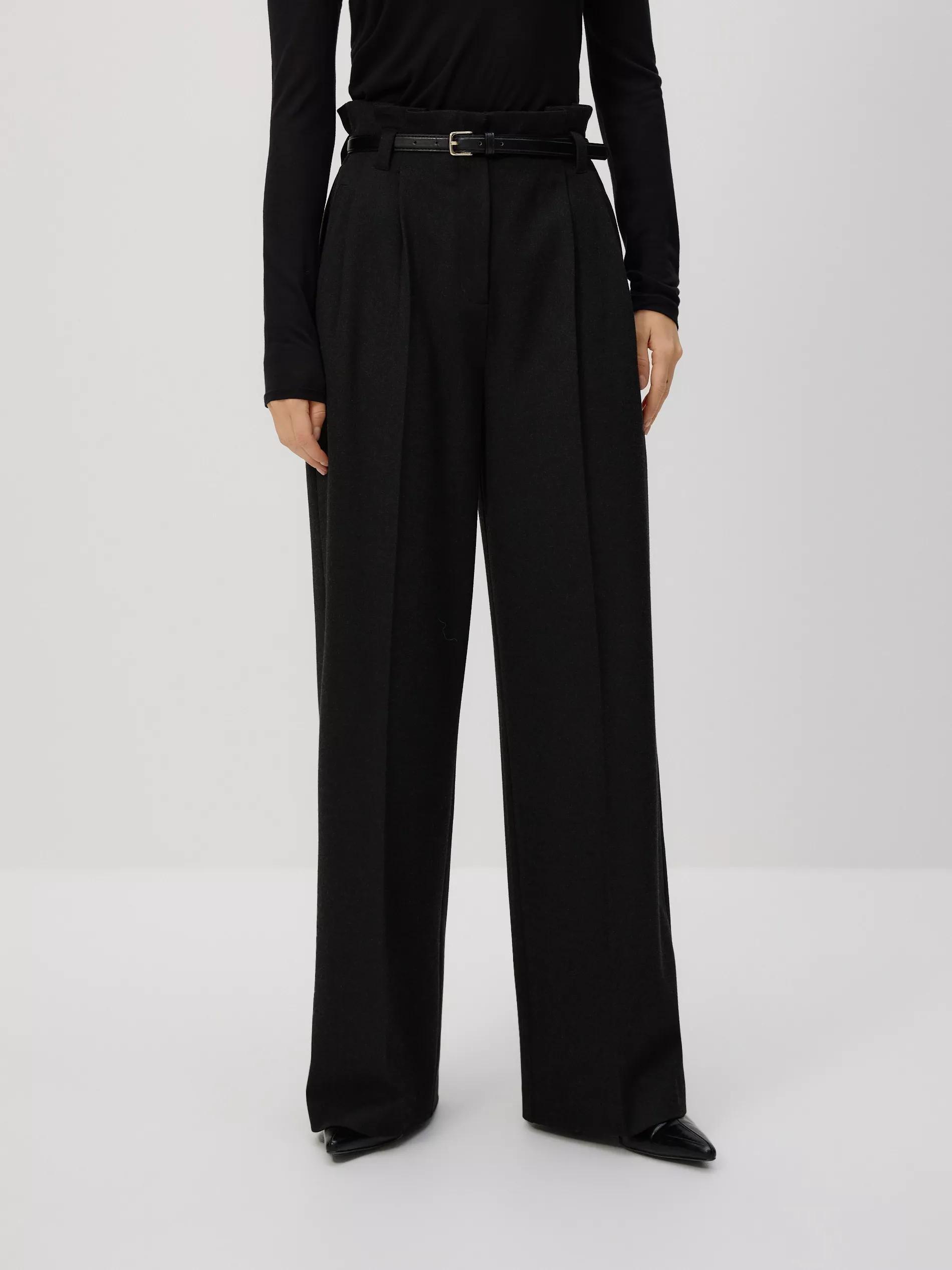 Black Trousers With Tie Waist Belt, Black, large image number 0