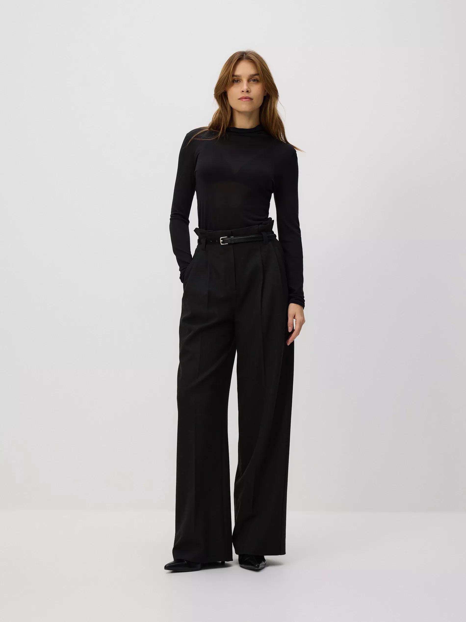 Black Trousers With Tie Waist Belt, Black, large image number 1