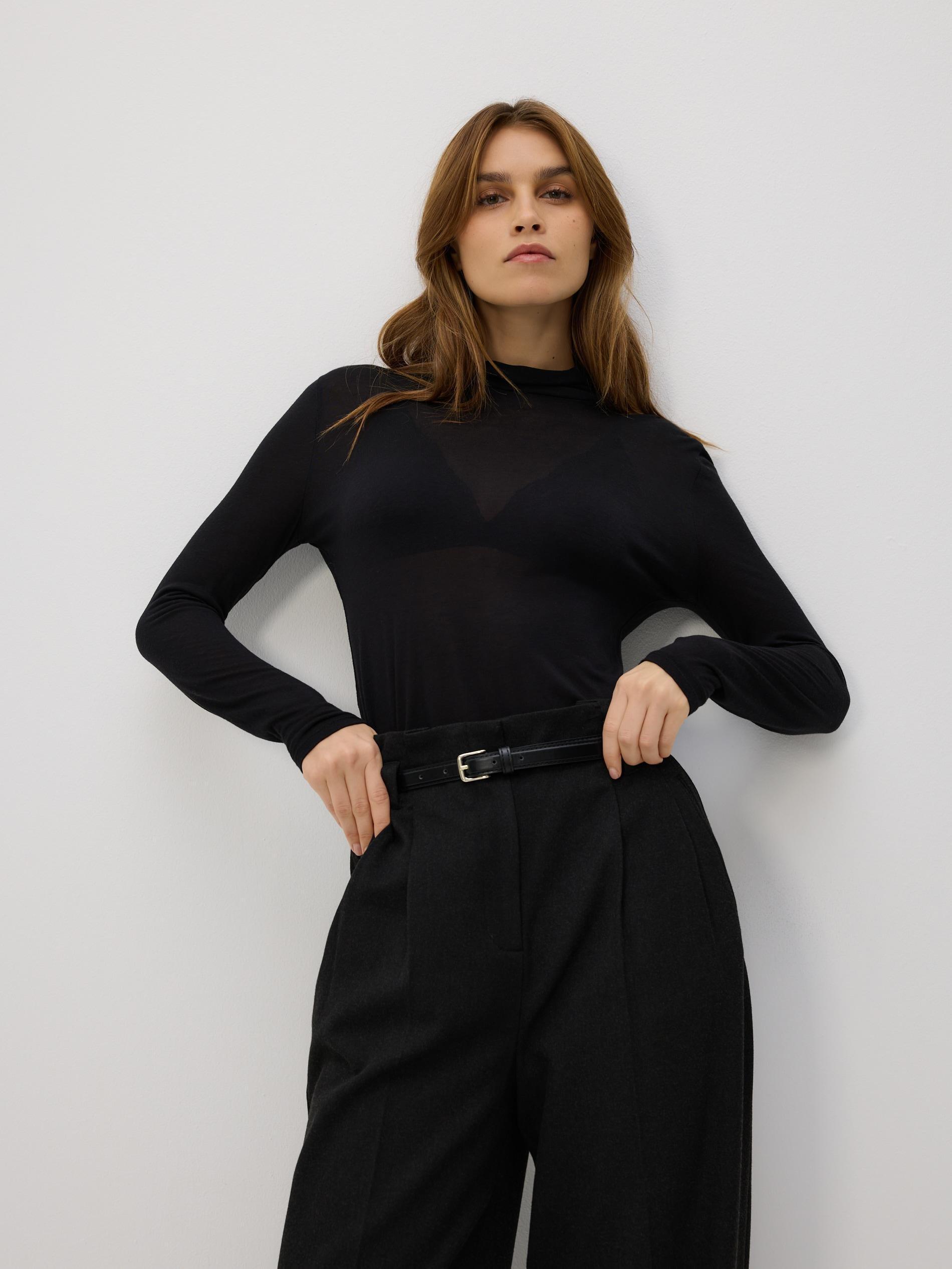 Black Trousers With Tie Waist Belt, Black, medium