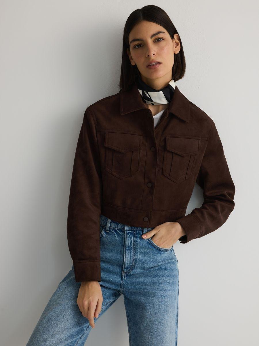 Brown Short Jacket With Collar, , large image number 0