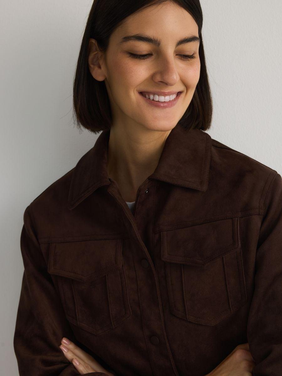 Brown Short Jacket With Collar, , large image number 1