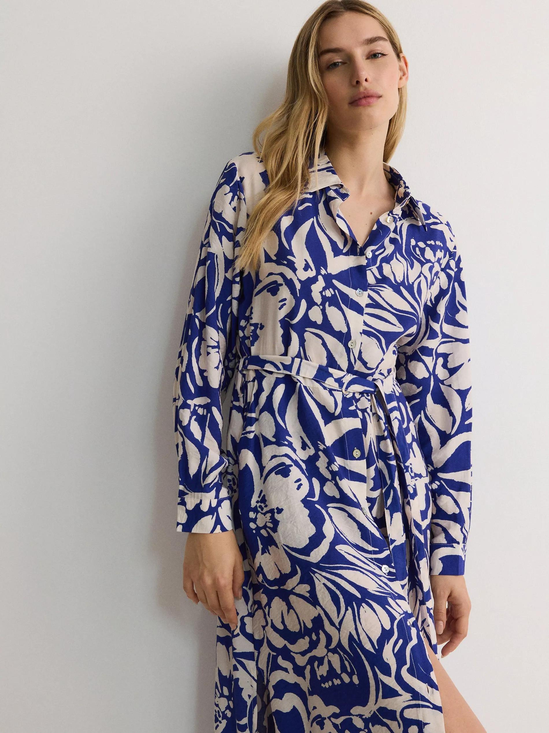 Blue Patterned Viscose Dress, , large image number 0