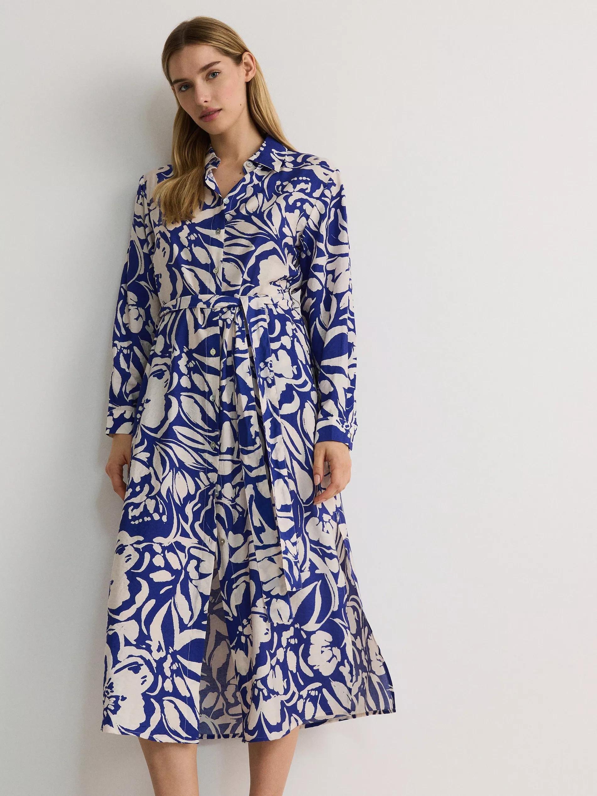 Blue Patterned Viscose Dress, , large image number 1