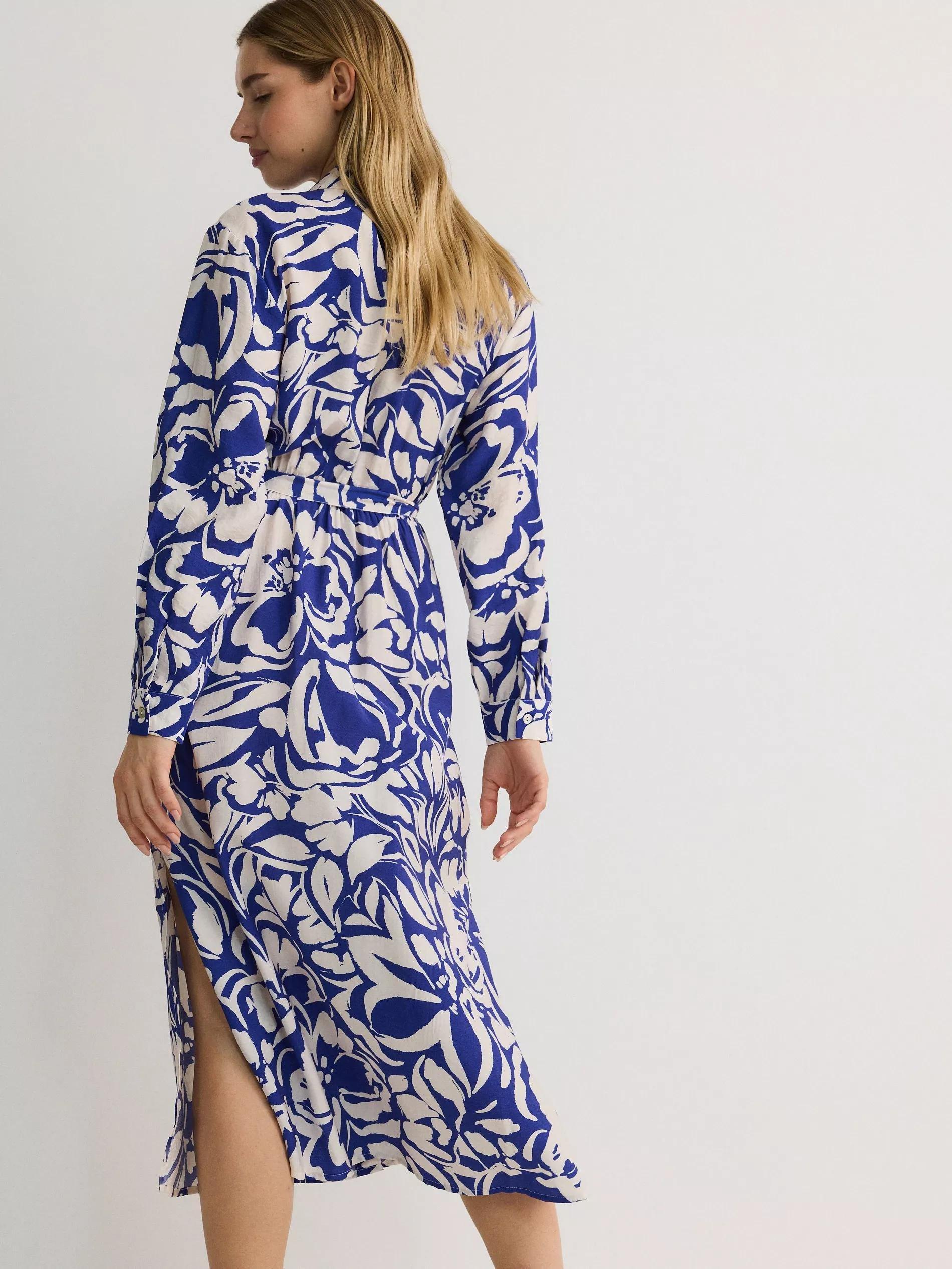 Blue Patterned Viscose Dress, , large image number 2