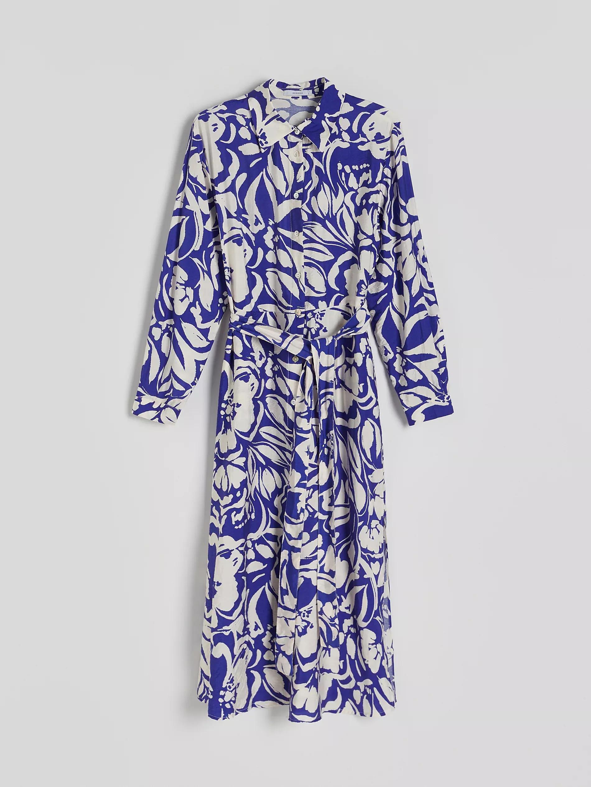Blue Patterned Viscose Dress, , large image number 5