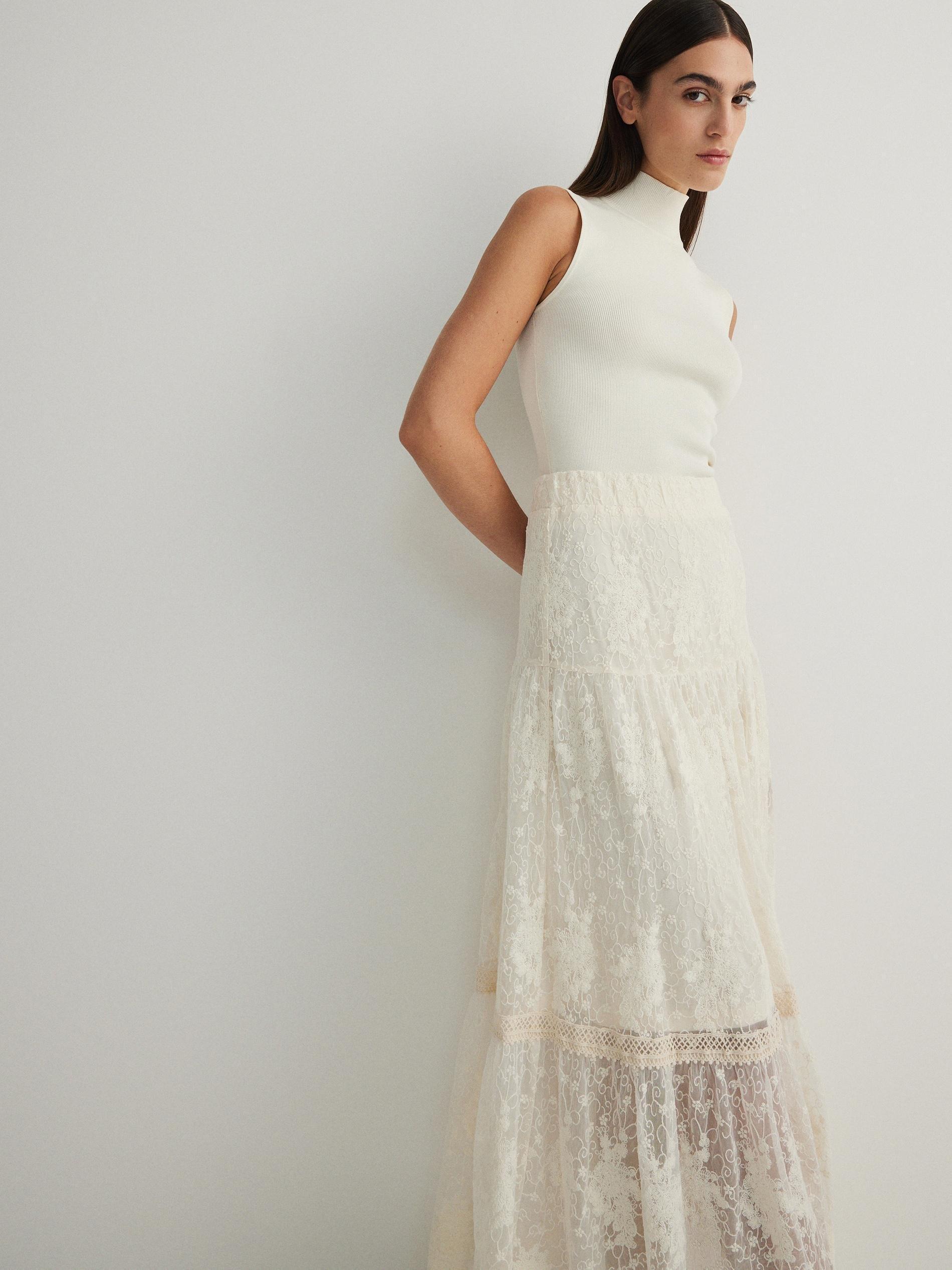 Cream Decorative Ruffle Maxi Skirt, , large image number 2