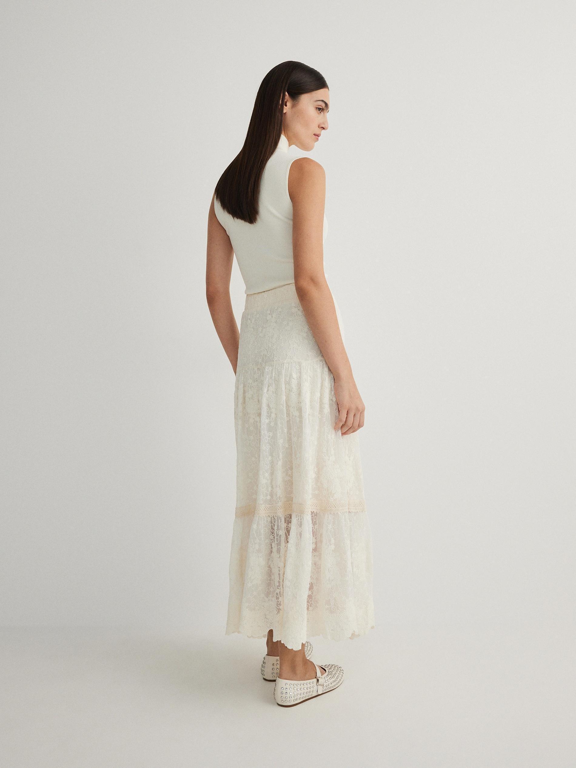 Cream Decorative Ruffle Maxi Skirt, , large image number 3