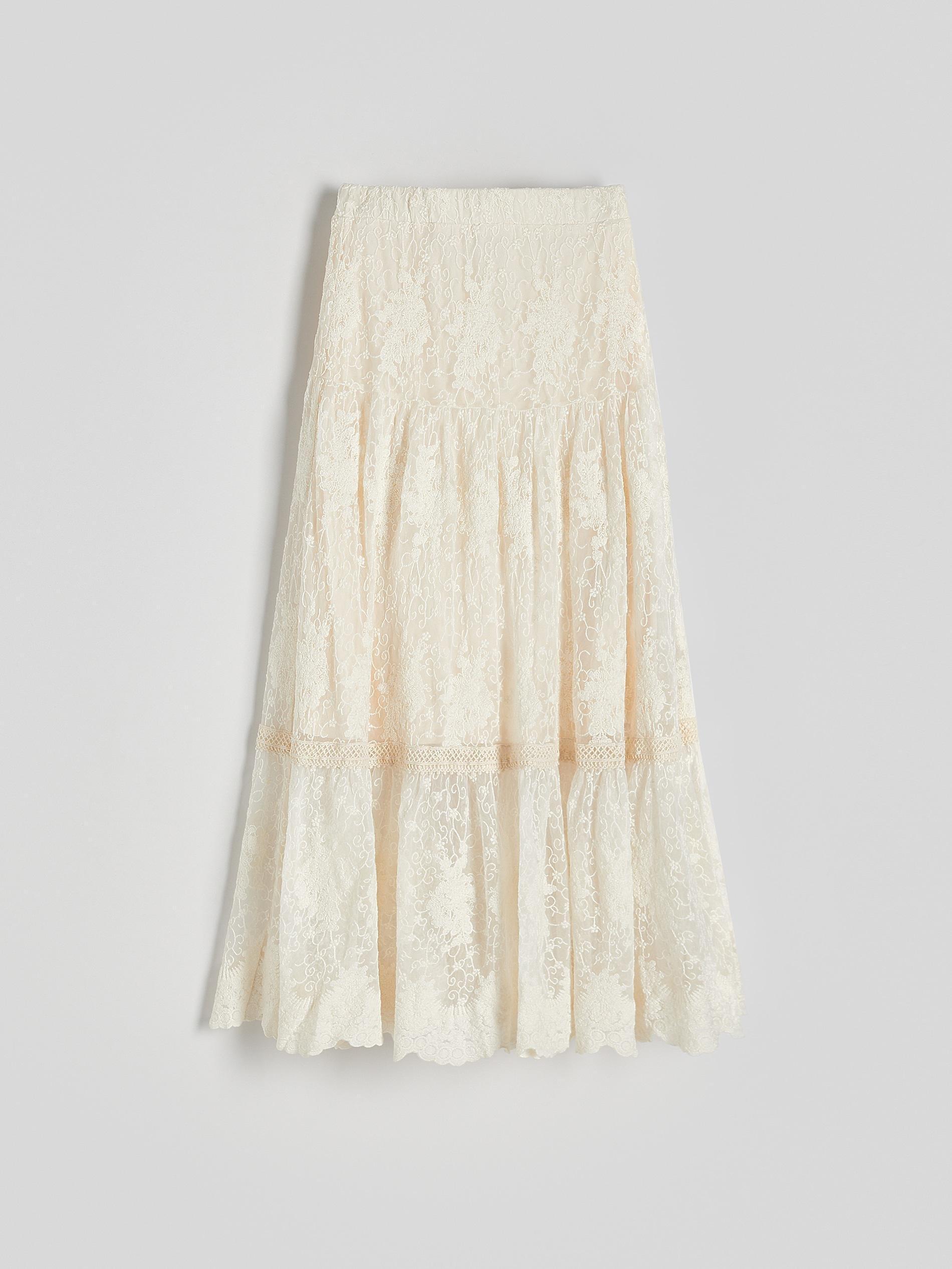 Cream Decorative Ruffle Maxi Skirt, , large image number 4